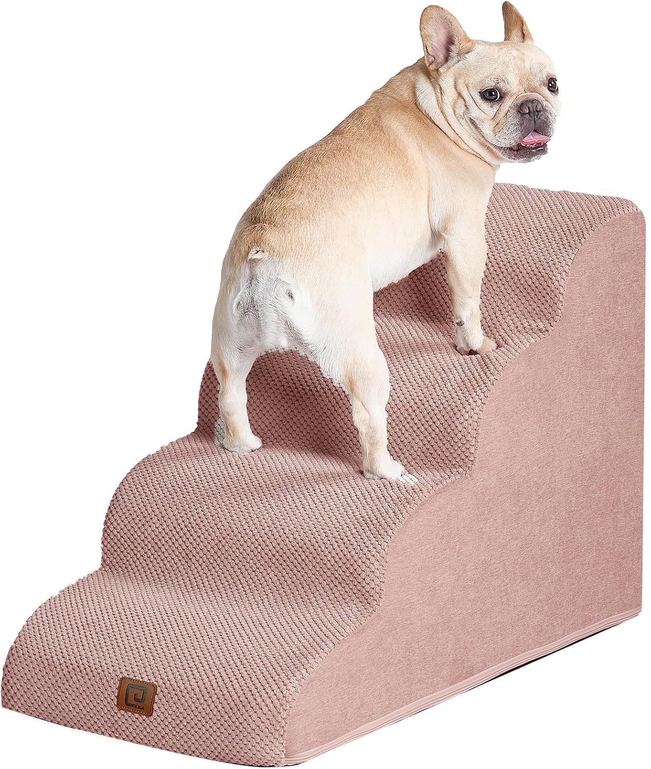 Curved Dog Stairs Ramp for Small Dogs 15.7" H, 3-Step Dog Steps for Couch Sofa and Chair, Pet Stairs for Cats, Non-Slip Balanced Pet Steps Indoor, Grey