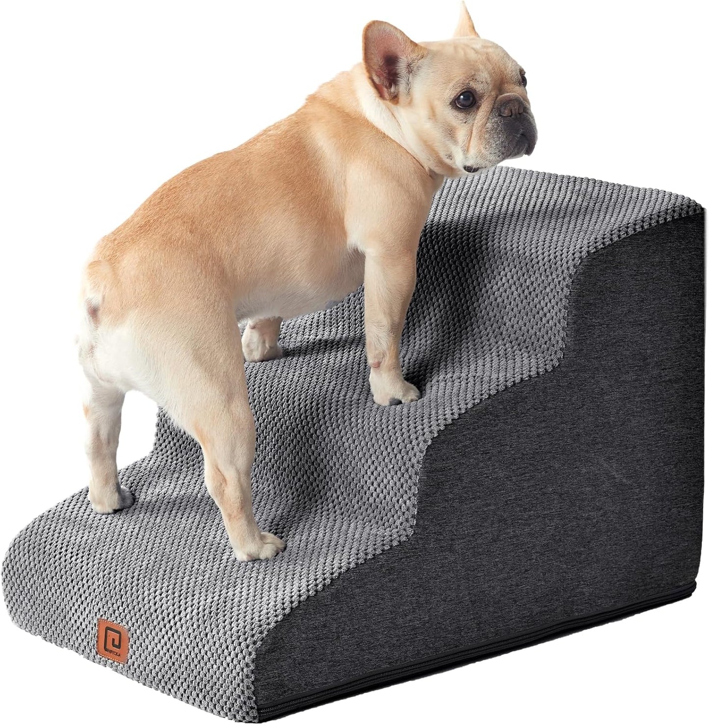 Curved Dog Stairs Ramp for Small Dogs 15.7" H, 3-Step Dog Steps for Couch Sofa and Chair, Pet Stairs for Cats, Non-Slip Balanced Pet Steps Indoor, Grey