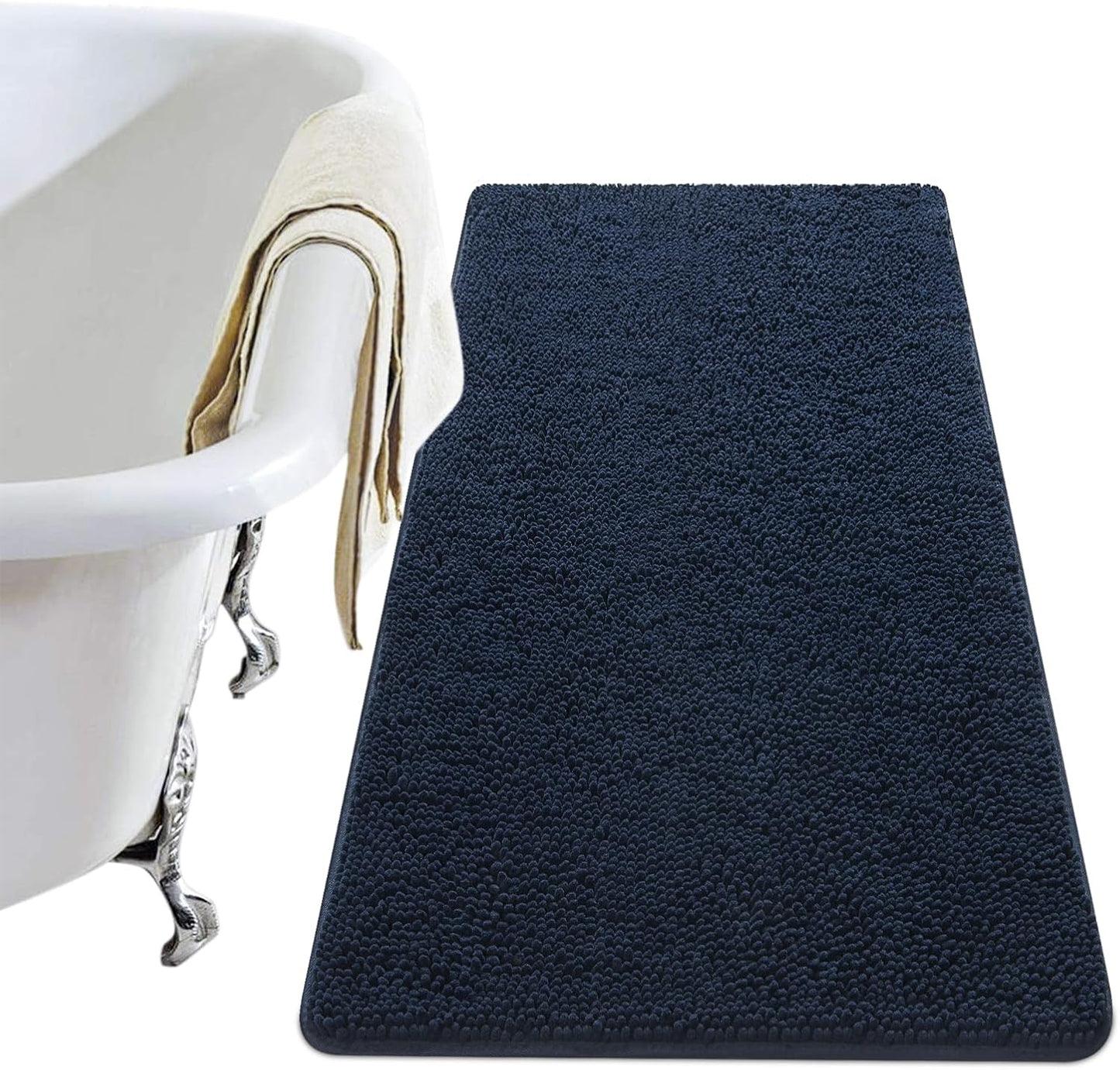 Luxury Bathroom Rug Shaggy Bath Mat 24 x 60 Inch, Washable Non Slip Bath Rugs for Bathroom Shower, Soft Plush Chenille Absorbent Carpets Mats, Black