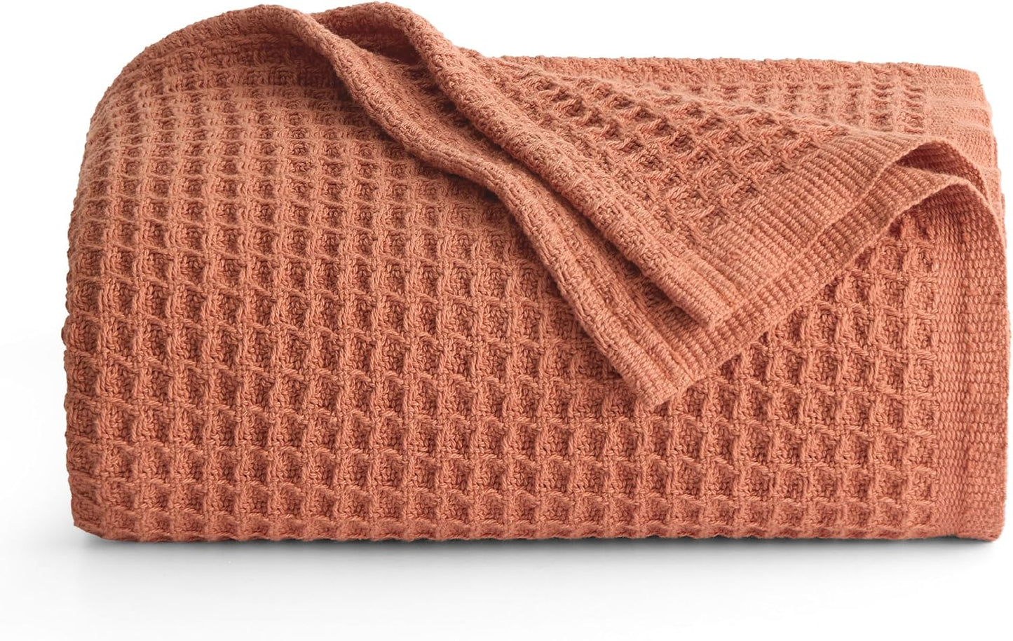 100% Cotton Blanket Queen Size for Bed - Breathable and Soft, Waffle Weave Blanket for Summer Spring, White, 90x90 Inches