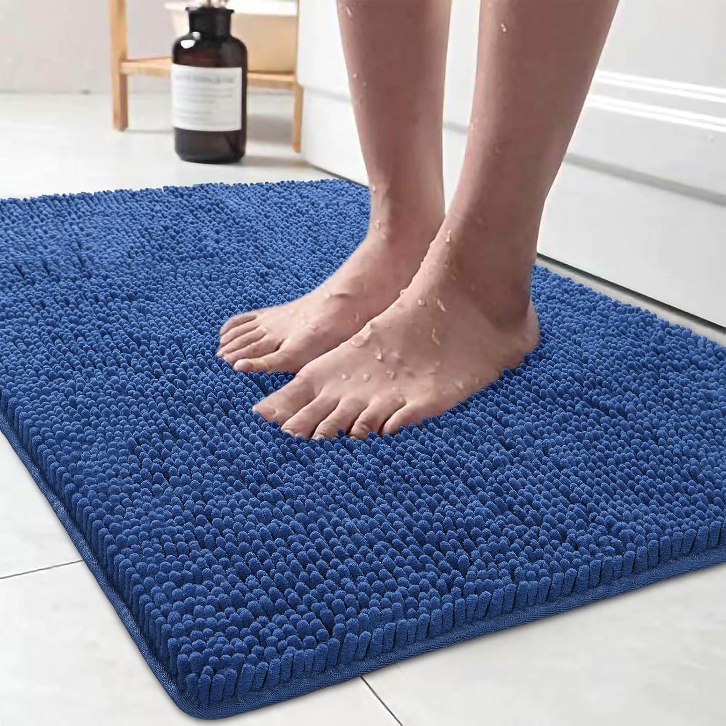 Luxury Bathroom Rug Shaggy Bath Mat 24 x 60 Inch, Washable Non Slip Bath Rugs for Bathroom Shower, Soft Plush Chenille Absorbent Carpets Mats, Black