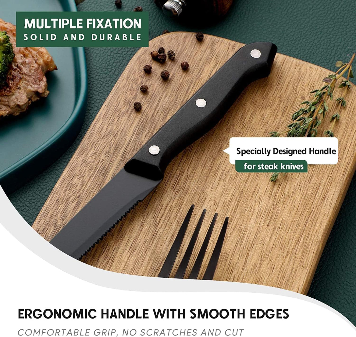 48-Piece Matte Black Silverware Set with Steak Knives, Black Flatware Set for 8, Stainless Steel Tableware Cutlery Set, Utensil Sets for Kitchen