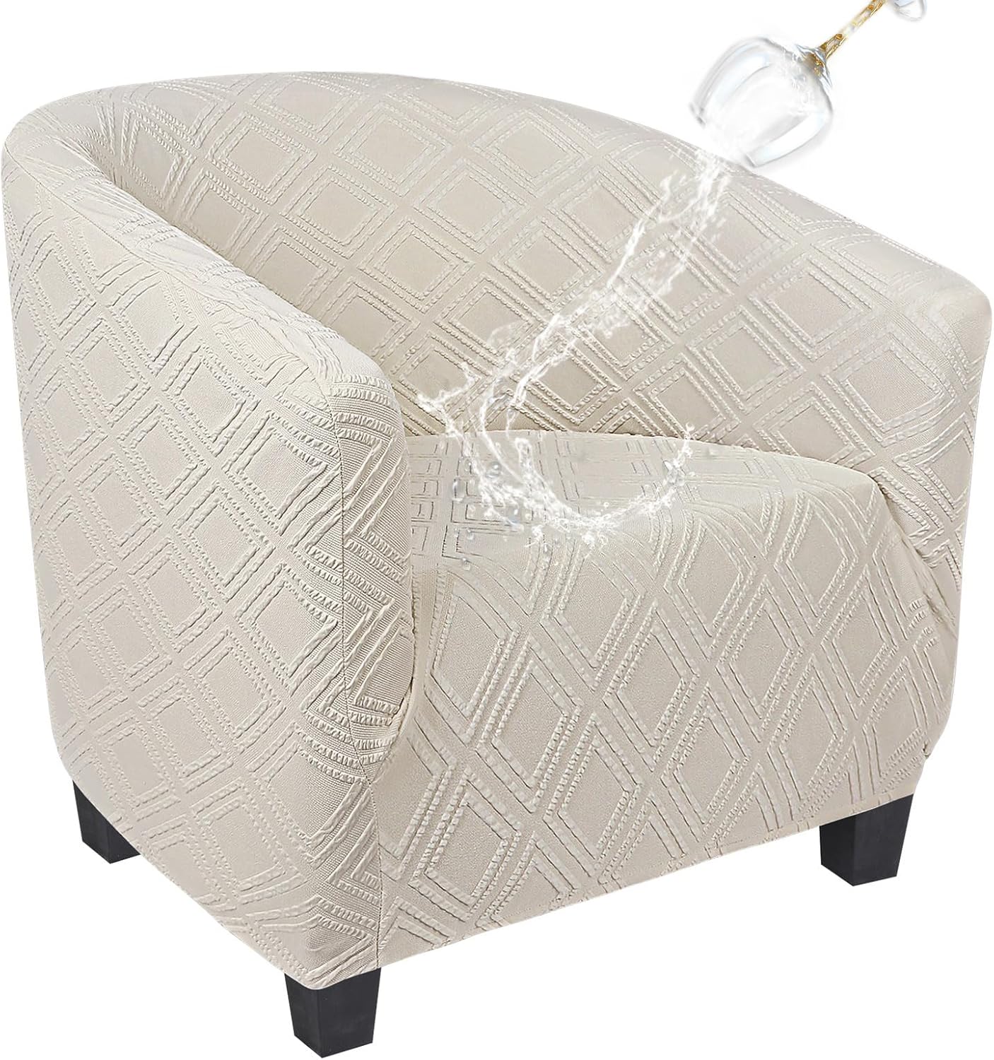 Club Chair Slipcover Stretch Barrel Chair Covers Jacquard Tub Chair Slipcover Spandex Armchair Sofa Cover Removable Couch Furniture Protector Arm Chair Cover for Living Room(Creamy-White)