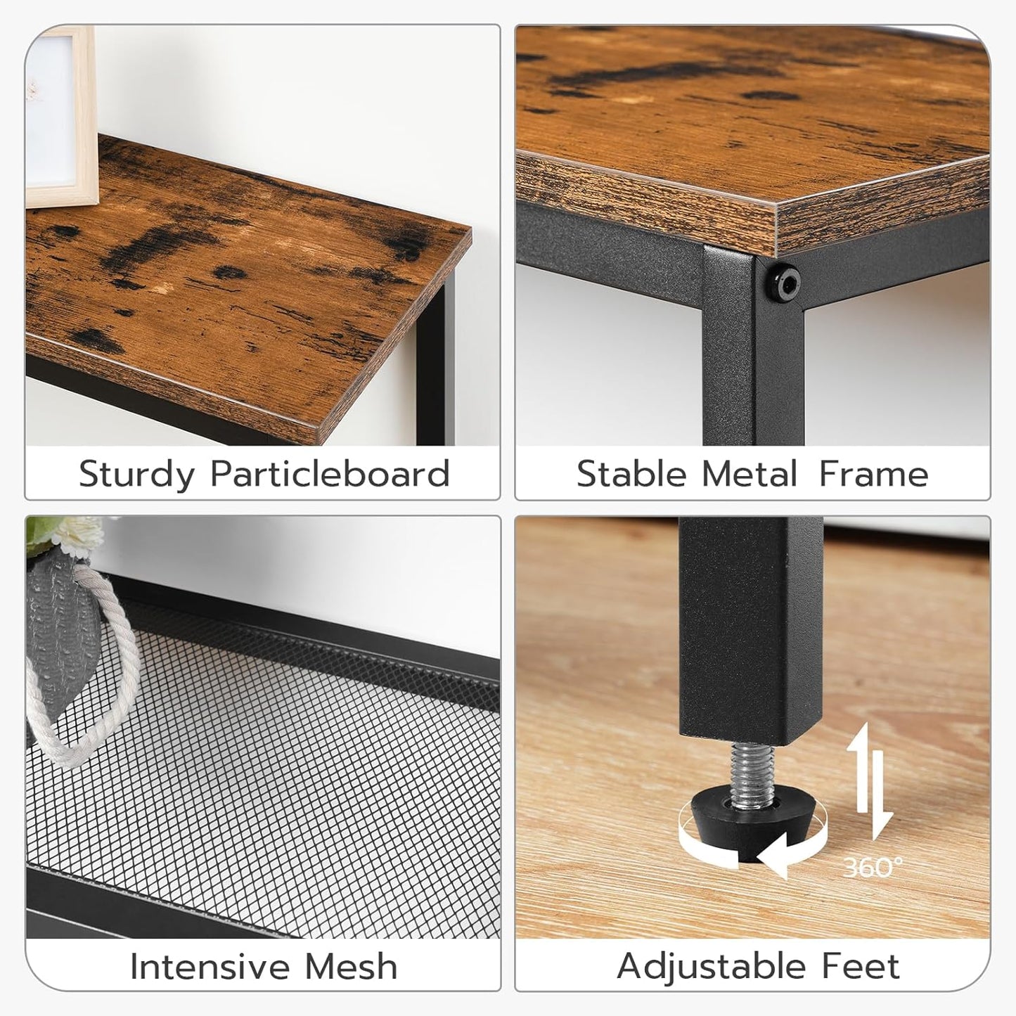 29.5" Narrow Console Table, 3-Tier Entryway Table, Thin Sofa Table with Shelves, Side Table, Display Table, for Hallway, Entrance, Living Room, Bedroom, Rustic Brown and Black BF73XG01