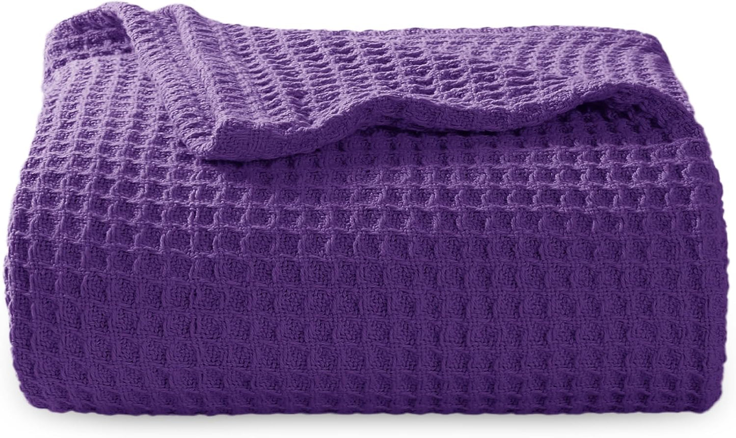 100% Cotton Blanket Queen Size for Bed - Breathable and Soft, Waffle Weave Blanket for Summer Spring, White, 90x90 Inches