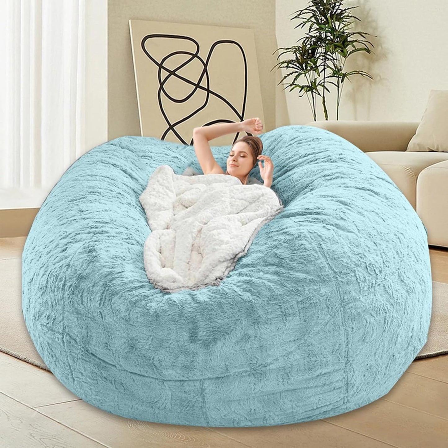 Bean Bag Chair for Adults Kids Without Filling Comfy Fluffy Giant Round Beanbag Lazy Sofa Cover for Reading Chair Floor Chair, 6FT, Grey
