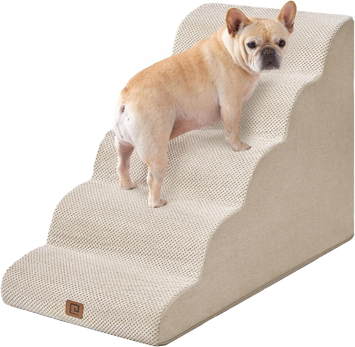 Curved Dog Stairs Ramp for Small Dogs 15.7" H, 3-Step Dog Steps for Couch Sofa and Chair, Pet Stairs for Cats, Non-Slip Balanced Pet Steps Indoor, Grey