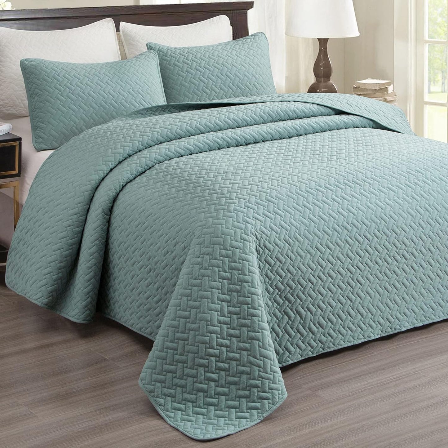 Twin Size Bedding Sets Navy Blue Bedspread Soft Pre-Washed Quilt Winter Bed Sets, 2 Piece, Cozy Reversible Microfiber Bed Coverlet with Pillow Sham (Square Pattern,66"x90")
