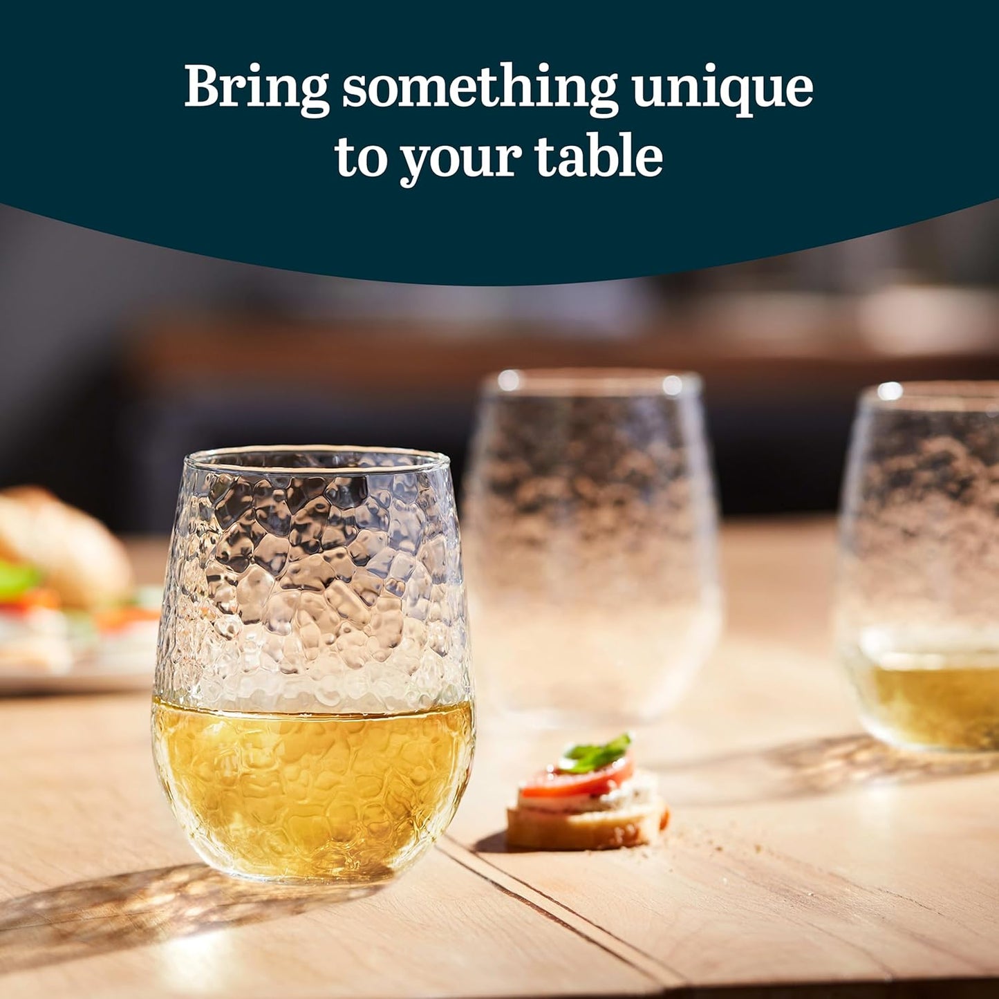 Libbey Hammered Stemless All-Purpose Wine Glasses, 17-ounce, Set of 8