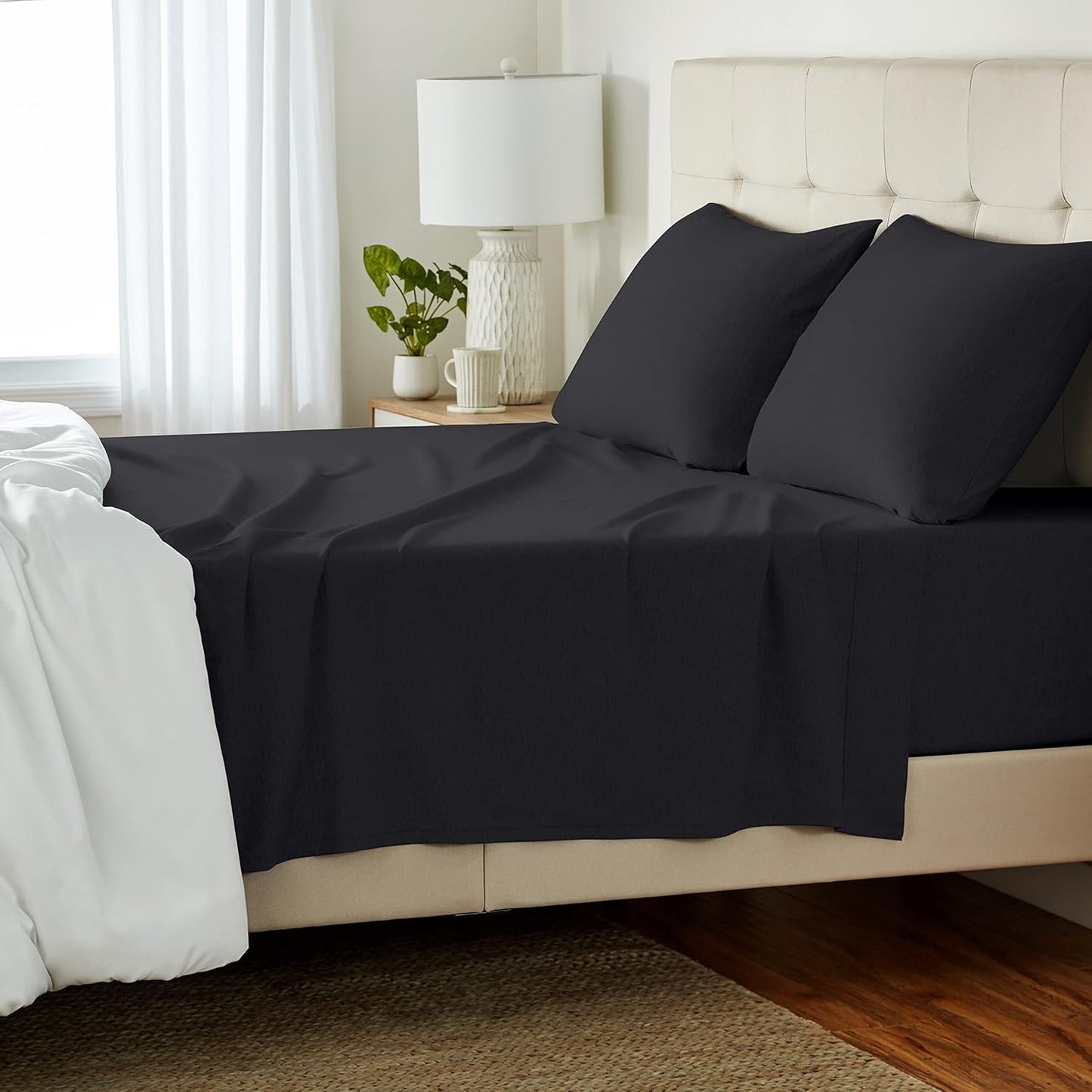 Basics 4 Piece Bed Sheets Set, 100% Cotton Jersey, Includes Super Soft, Flat and Fitted Sheets, Pillowcase, King, Oatmeal, Solid