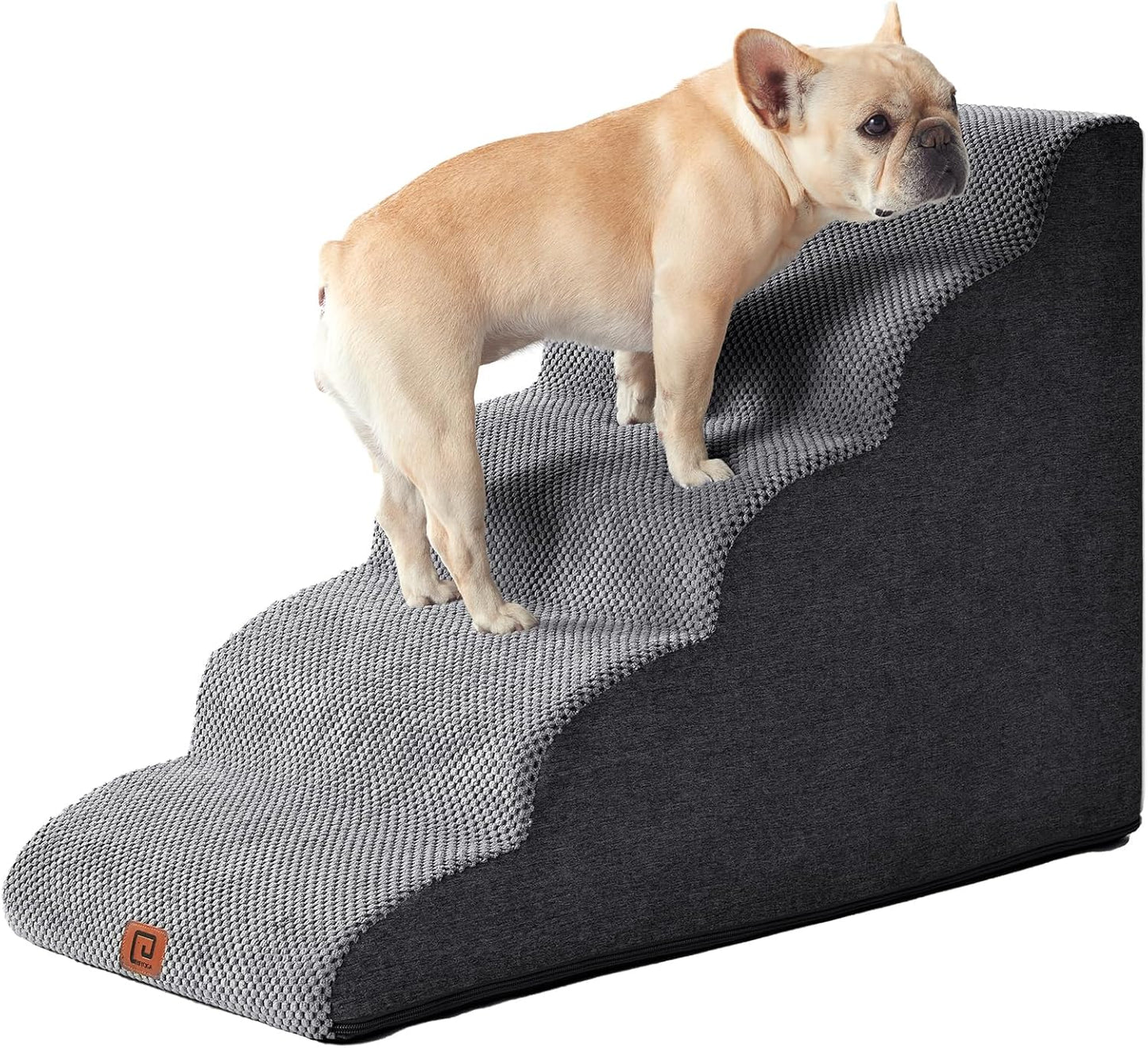 Curved Dog Stairs Ramp for Small Dogs 15.7" H, 3-Step Dog Steps for Couch Sofa and Chair, Pet Stairs for Cats, Non-Slip Balanced Pet Steps Indoor, Grey