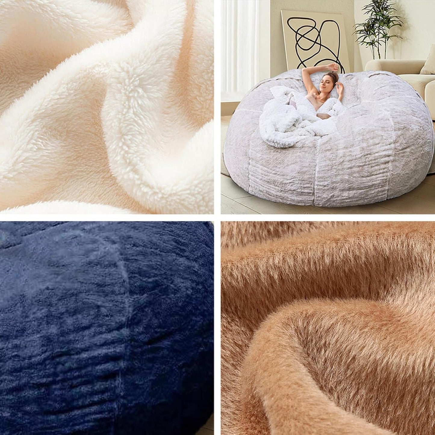 Bean Bag Chair for Adults Kids Without Filling Comfy Fluffy Giant Round Beanbag Lazy Sofa Cover for Reading Chair Floor Chair, 6FT, Grey
