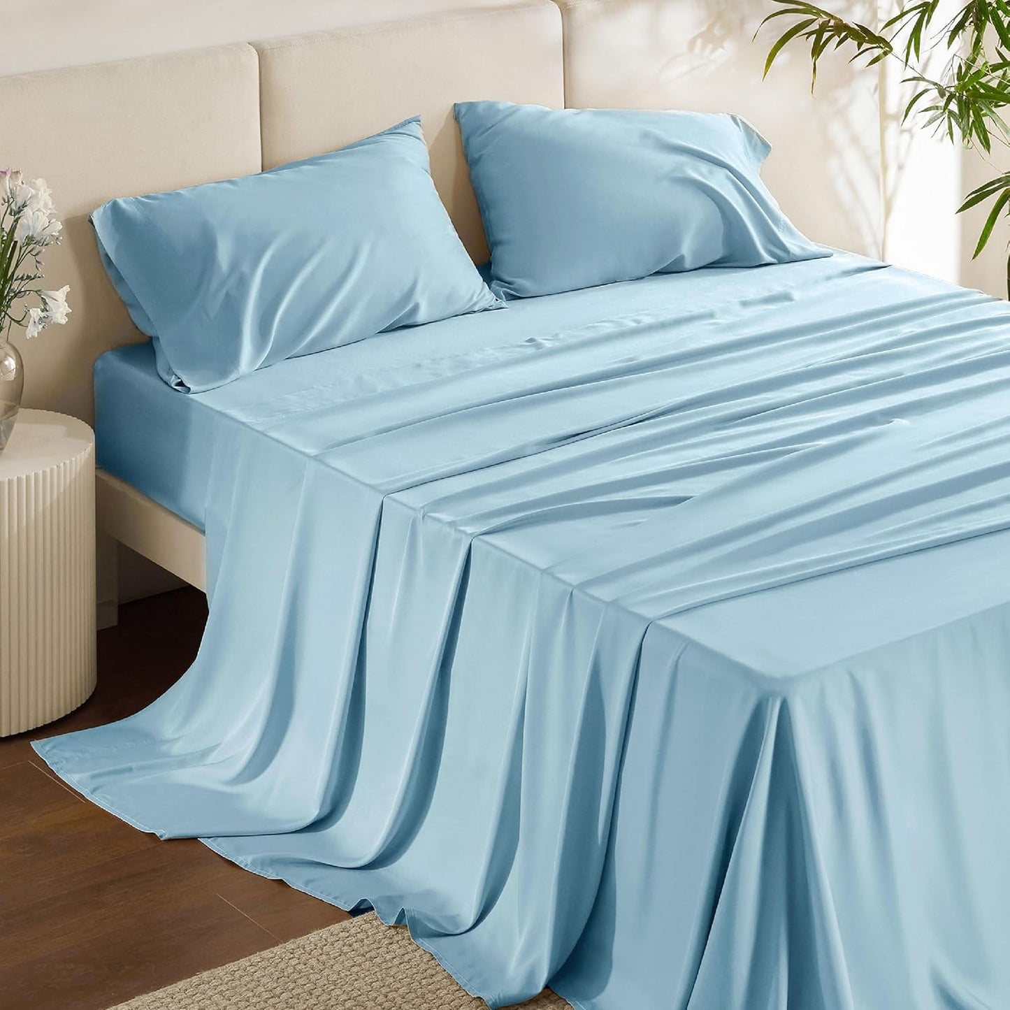 Queen Sheet Set, Cooling Sheets for Queen Size Bed Set, Rayon Derived from Bamboo, Breathable & Soft Deep Pocket Up to 16 Inches, Hotel Luxury Silky Bedding, Bedsheet & Pillowcases, Dark Grey