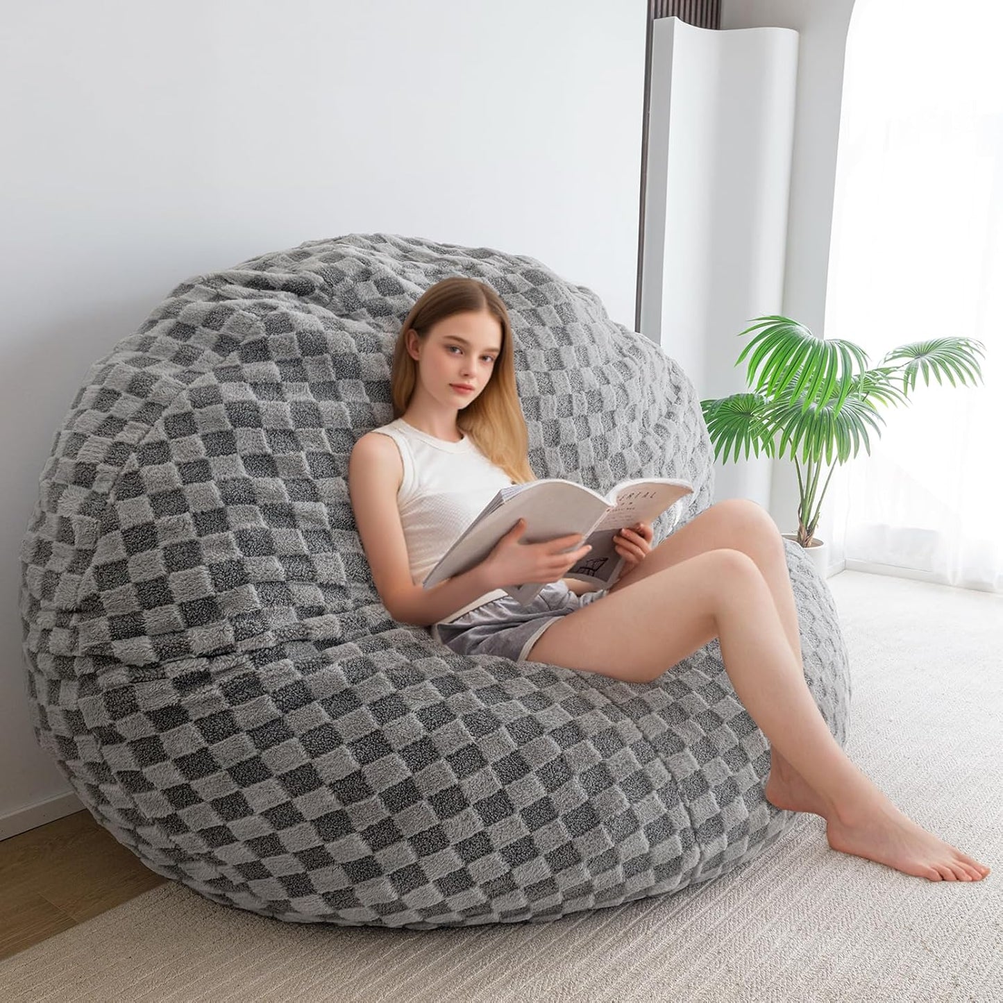 3 in 1 Bean Bag Chair, Giant Bean Bag Convertible Lounger for Adult with Filler Included for Bedroom Room Living Room, 75x54 Inch, Beige