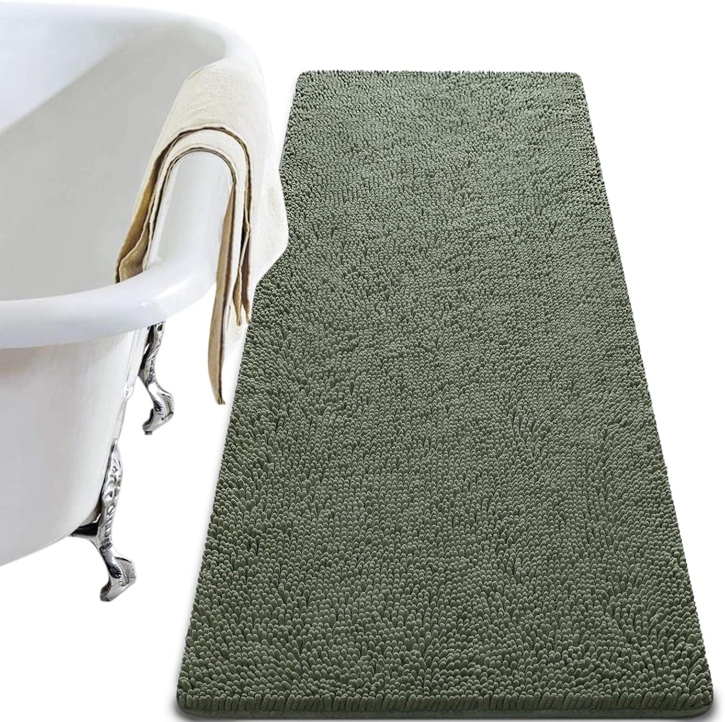 Luxury Bathroom Rug Shaggy Bath Mat 24 x 60 Inch, Washable Non Slip Bath Rugs for Bathroom Shower, Soft Plush Chenille Absorbent Carpets Mats, Black