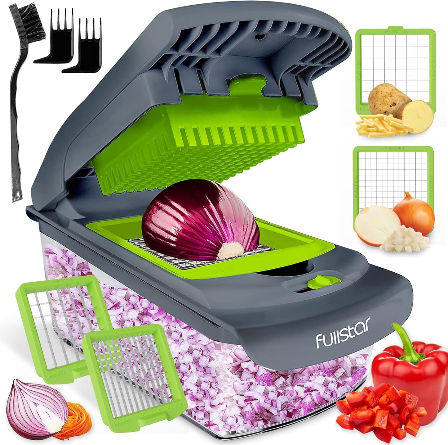 Vegetable Chopper - Food Chopper - Onion Chopper - Vegetable Slicer & Spiralizer - Veggie Chopper with Container - Kitchen Gadgets - Home Essentials - Kitchen Accessories (9 in 1, White)
