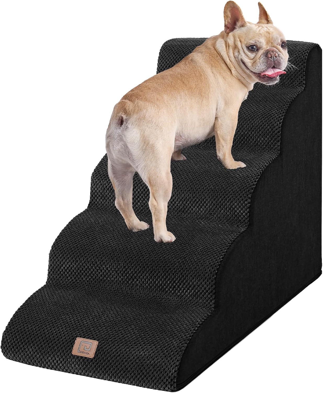 Curved Dog Stairs Ramp for Small Dogs 15.7" H, 3-Step Dog Steps for Couch Sofa and Chair, Pet Stairs for Cats, Non-Slip Balanced Pet Steps Indoor, Grey