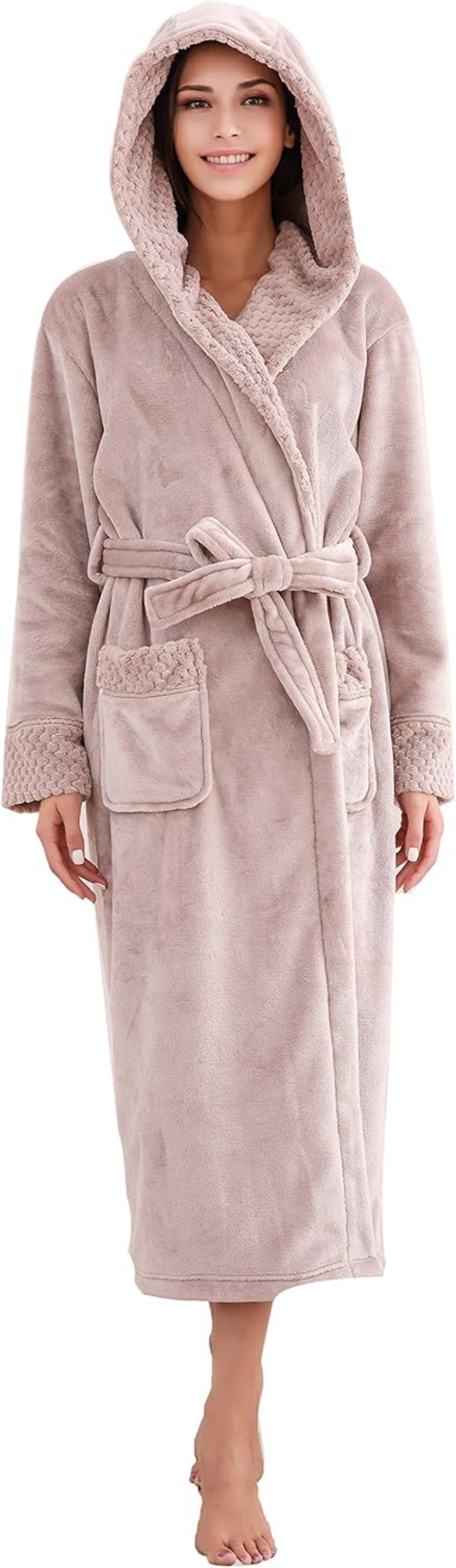 Women's Plush Soft Warm Fleece Bathrobe Robe