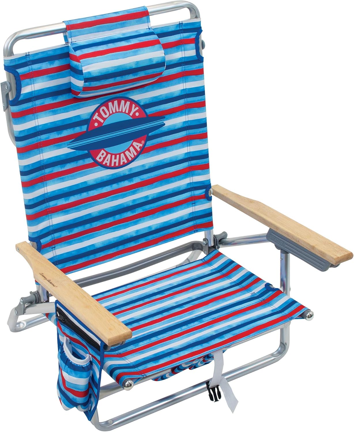 5-Position Classic Lay Flat Folding Backpack Beach Chair, Blue and Green Stripe , 23" x 25.25" x 31.5"