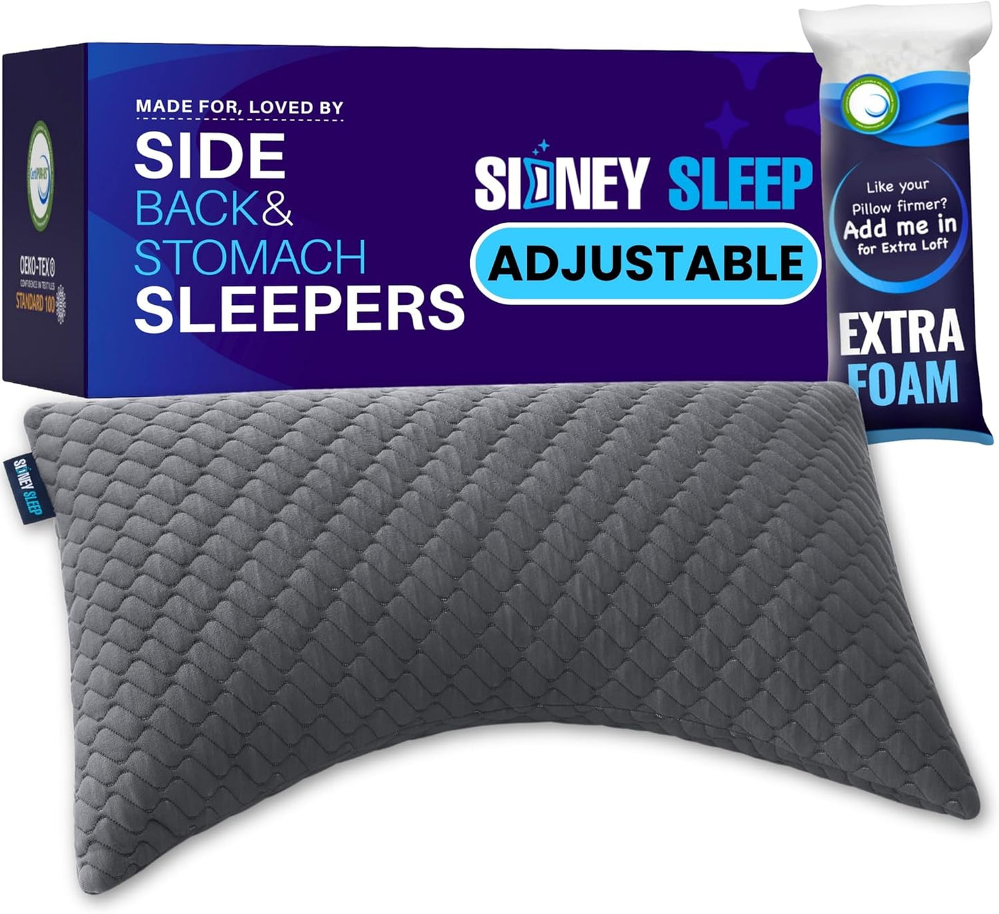 Pillow for Side and Back Sleepers - Comfort for Neck and Shoulder Pain - Adjustable and Customizable Shredded Memory Foam Filling - Queen Size - Additional Foam Fill Included (White)