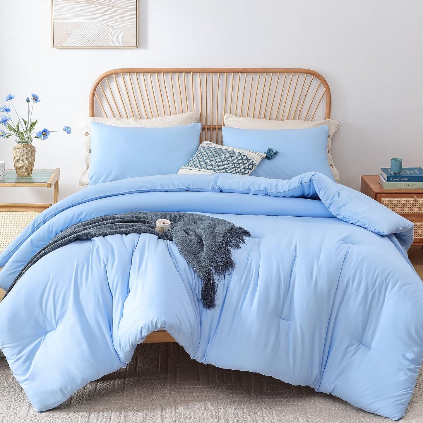 Queen Comforter Set Oatmeal, 3pcs(1 Boho Oatmeal Comforter & 2 Pillowcases) All Season Soft Bedding Lightweight Bedspread Blanket Quilt