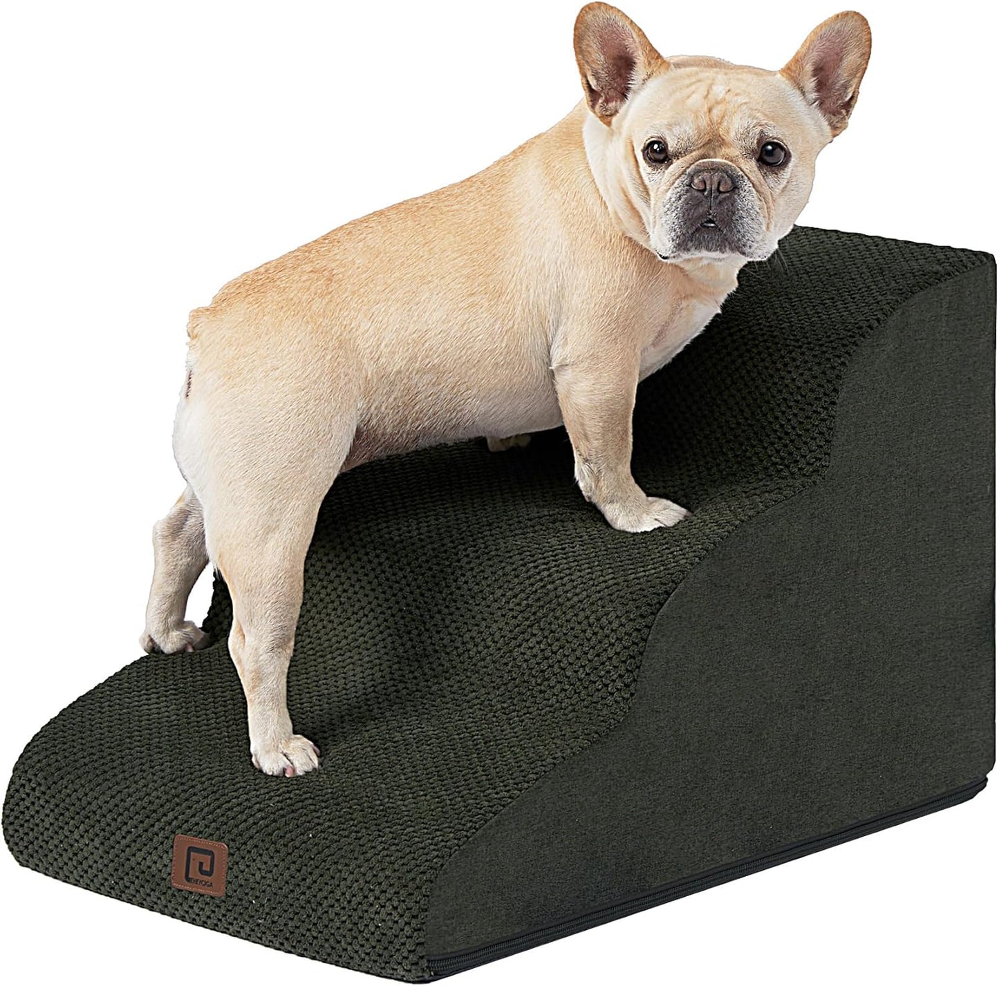 Curved Dog Stairs Ramp for Small Dogs 15.7" H, 3-Step Dog Steps for Couch Sofa and Chair, Pet Stairs for Cats, Non-Slip Balanced Pet Steps Indoor, Grey