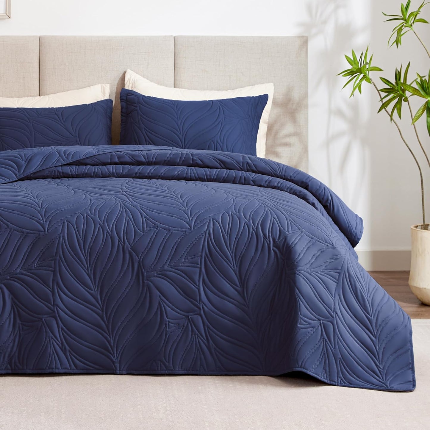 Home Quilt Set Full Queen Size Grey 3 Piece,Lightweight Soft Coverlet Squares Pattern Bedspread Set for All Season(1 Quilt,2 Pillow Shams)