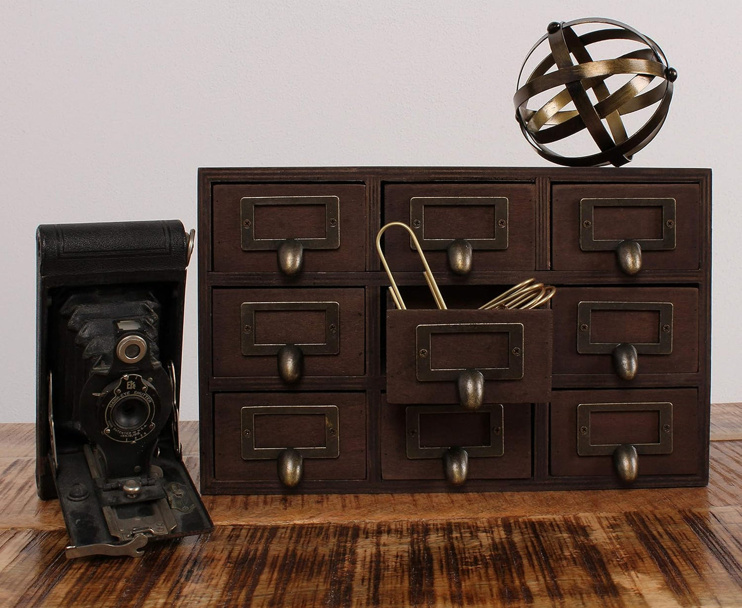 Wood Desk Drawer Set, 9 Drawers, Rustic Brown