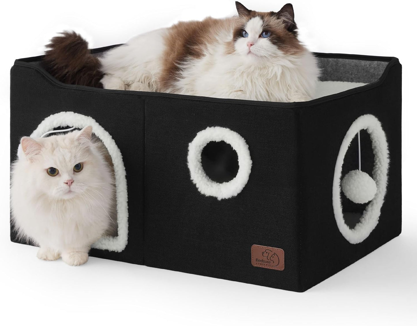 2-Level Cat House for Indoor Cats - Small Cat Towers with Scratch Pad and Hideaway Condo, Cat Cave Bed Furniture for Multi Pets and Large Cats, 18x14x23 inches, Grey