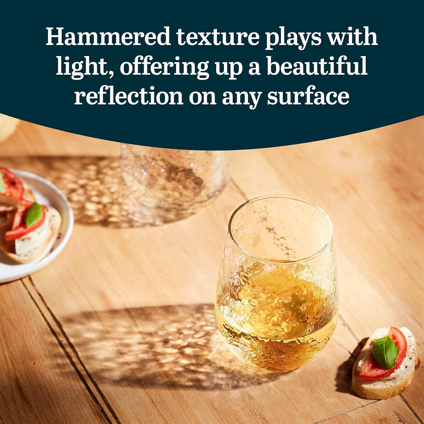 Libbey Hammered Stemless All-Purpose Wine Glasses, 17-ounce, Set of 8