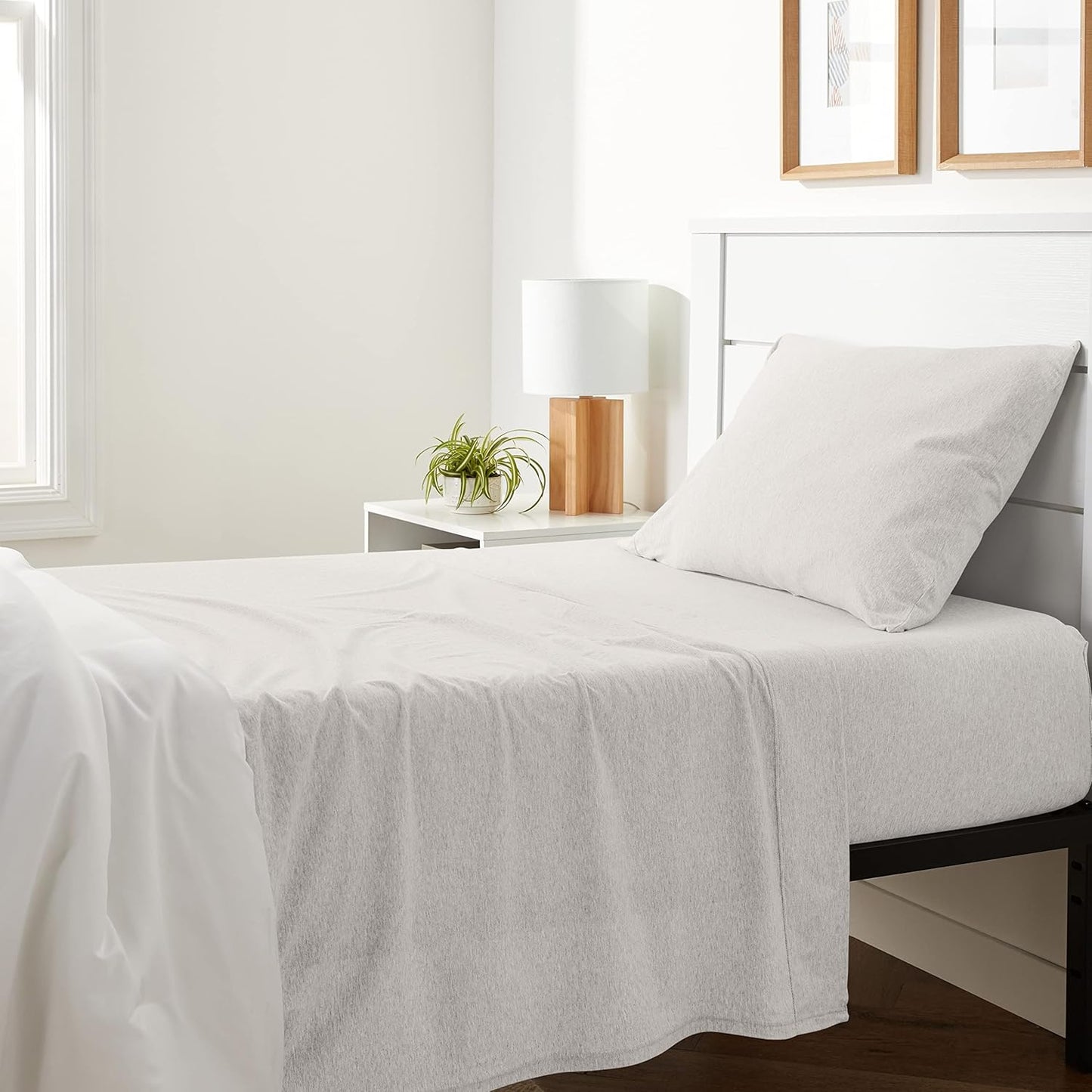 Basics 4 Piece Bed Sheets Set, 100% Cotton Jersey, Includes Super Soft, Flat and Fitted Sheets, Pillowcase, King, Oatmeal, Solid