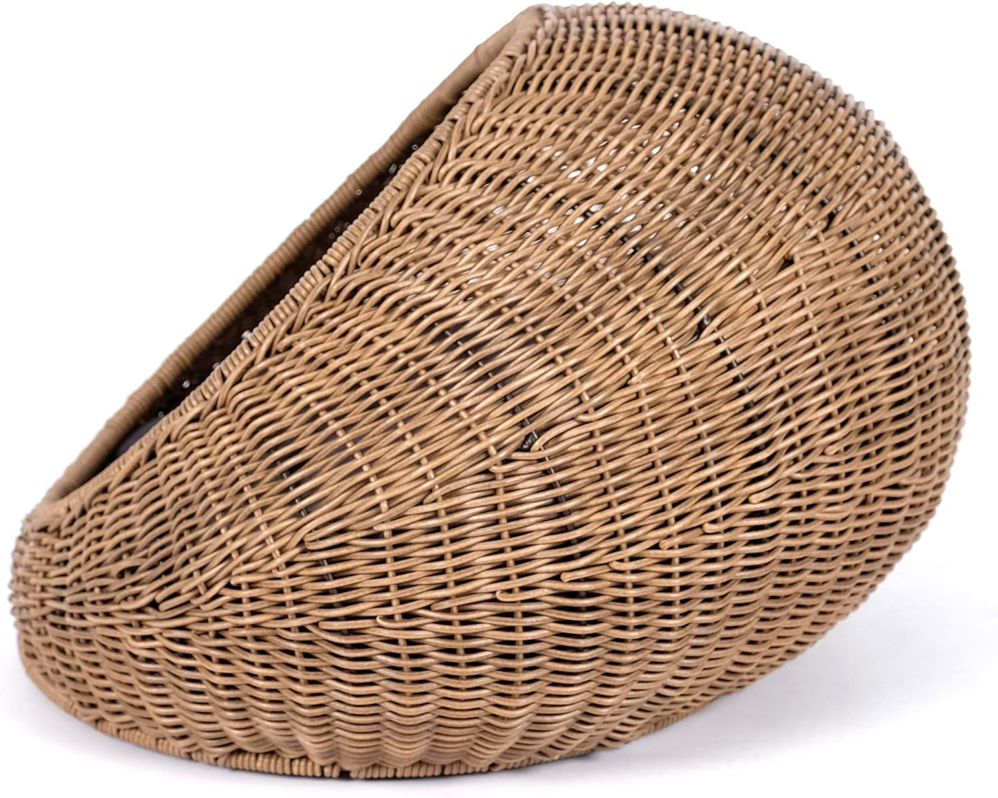 Wicker Cat Bed Dome for Medium Indoor Cats - a Covered Cat Hideaway Hut of Faux Rattan Houses Pets in Dome Basket, Washable