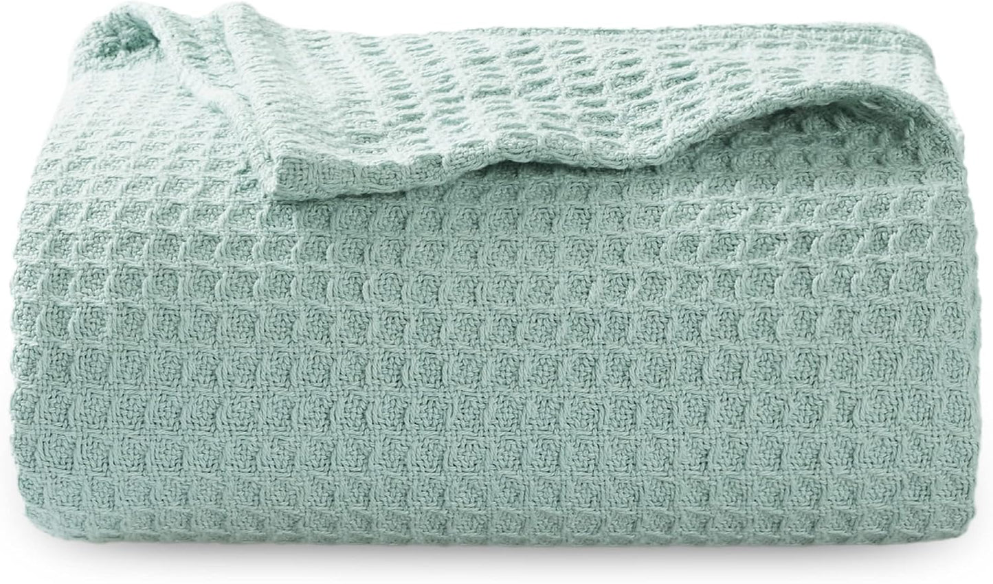 100% Cotton Blanket Queen Size for Bed - Breathable and Soft, Waffle Weave Blanket for Summer Spring, White, 90x90 Inches