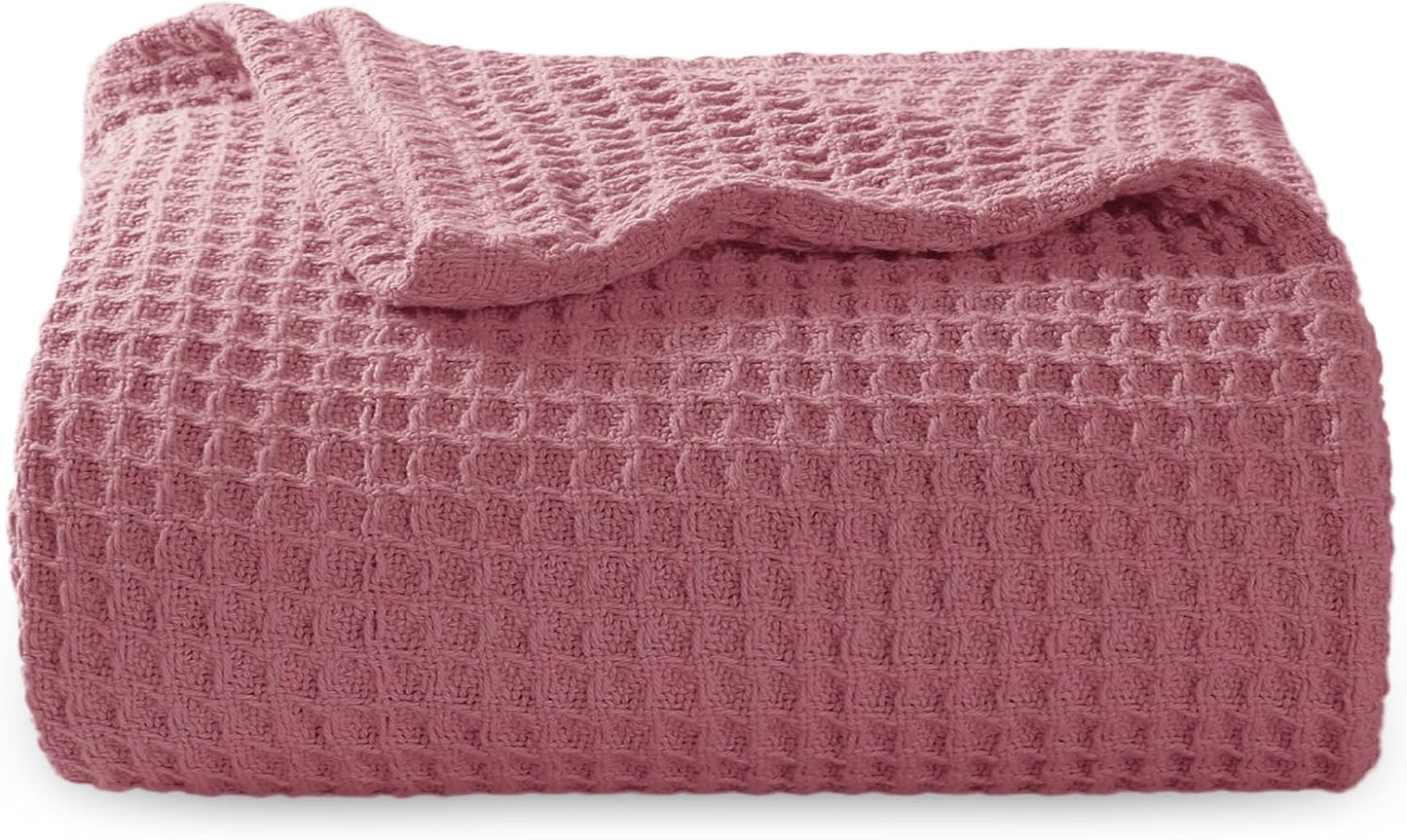 100% Cotton Blanket Queen Size for Bed - Breathable and Soft, Waffle Weave Blanket for Summer Spring, White, 90x90 Inches