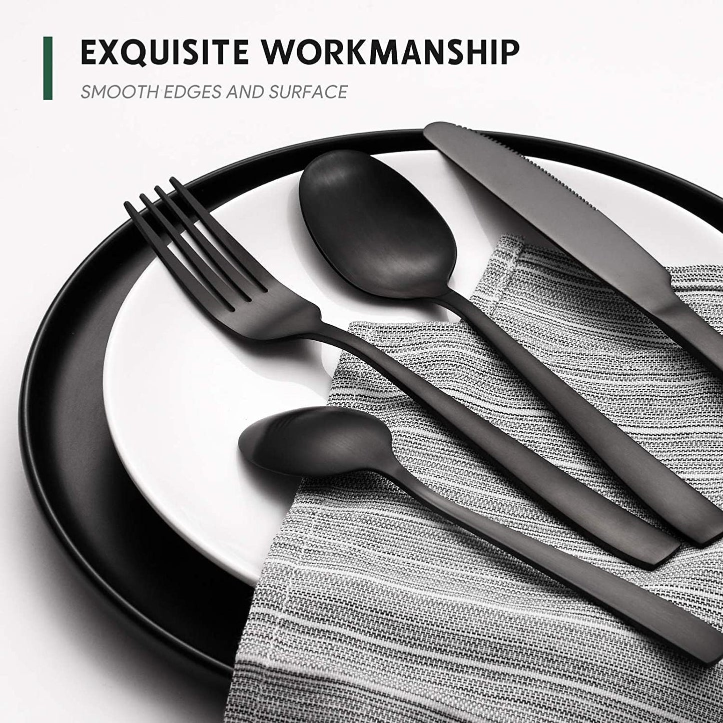 48-Piece Matte Black Silverware Set with Steak Knives, Black Flatware Set for 8, Stainless Steel Tableware Cutlery Set, Utensil Sets for Kitchen