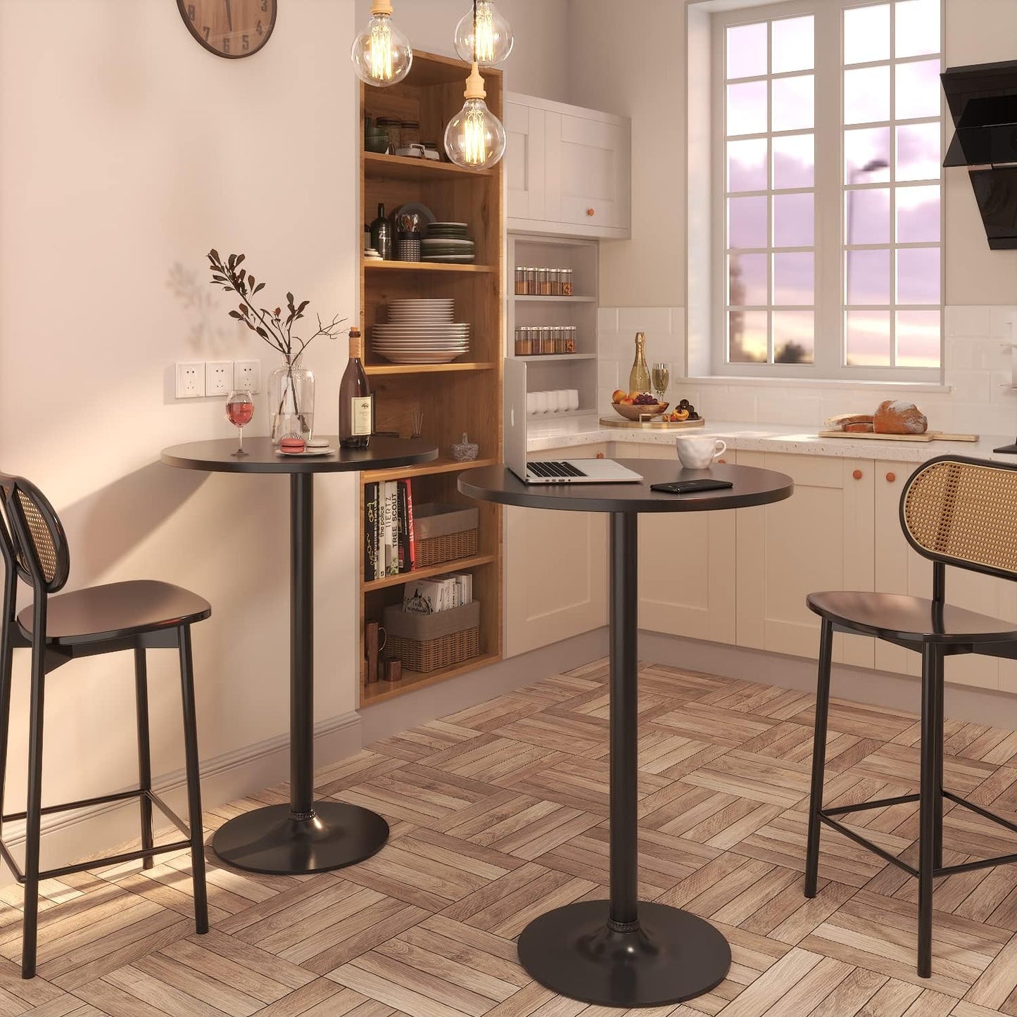 Pub Table Round Bar Height Cocktail Table Metal Base MDF Top Obsidian Table 23.8-Inch Top, 39.5-Inch Height (Black, 1-Pack)