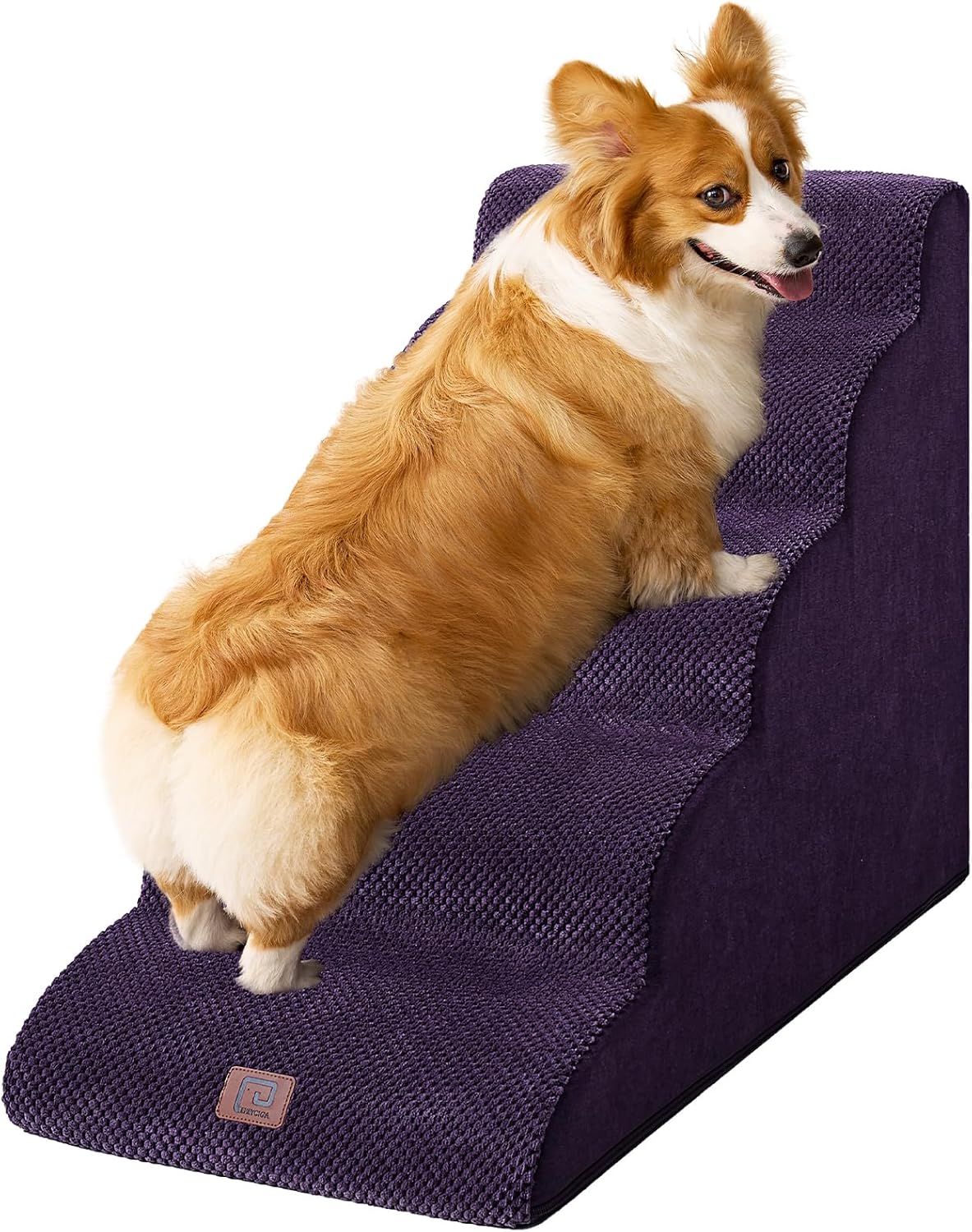 Curved Dog Stairs Ramp for Small Dogs 15.7" H, 3-Step Dog Steps for Couch Sofa and Chair, Pet Stairs for Cats, Non-Slip Balanced Pet Steps Indoor, Grey