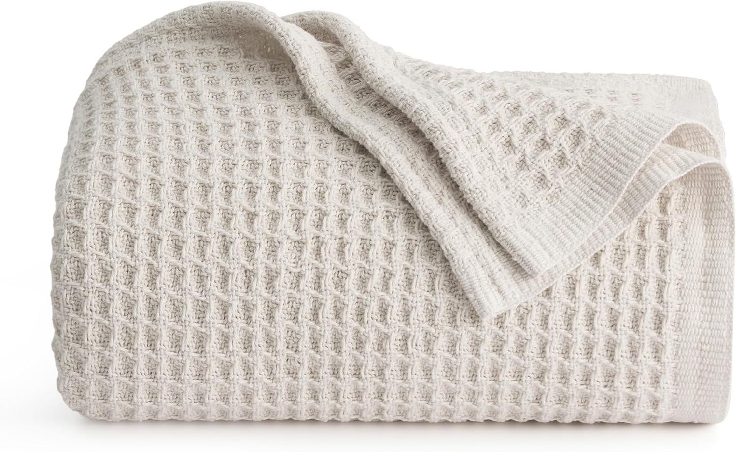 100% Cotton Blanket Queen Size for Bed - Breathable and Soft, Waffle Weave Blanket for Summer Spring, White, 90x90 Inches