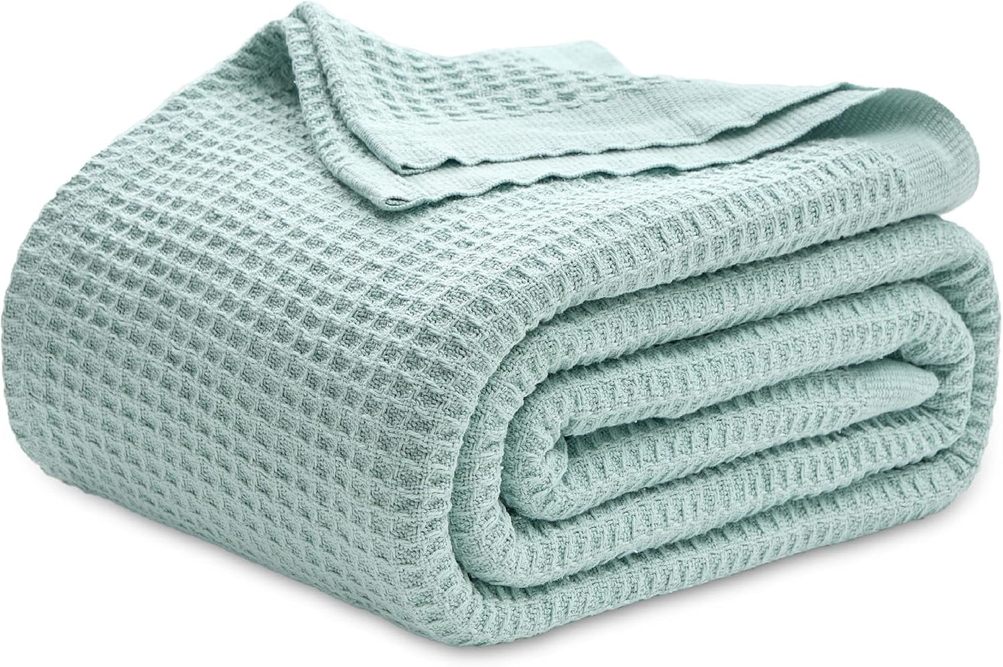 100% Cotton Blanket Queen Size for Bed - Breathable and Soft, Waffle Weave Blanket for Summer Spring, White, 90x90 Inches