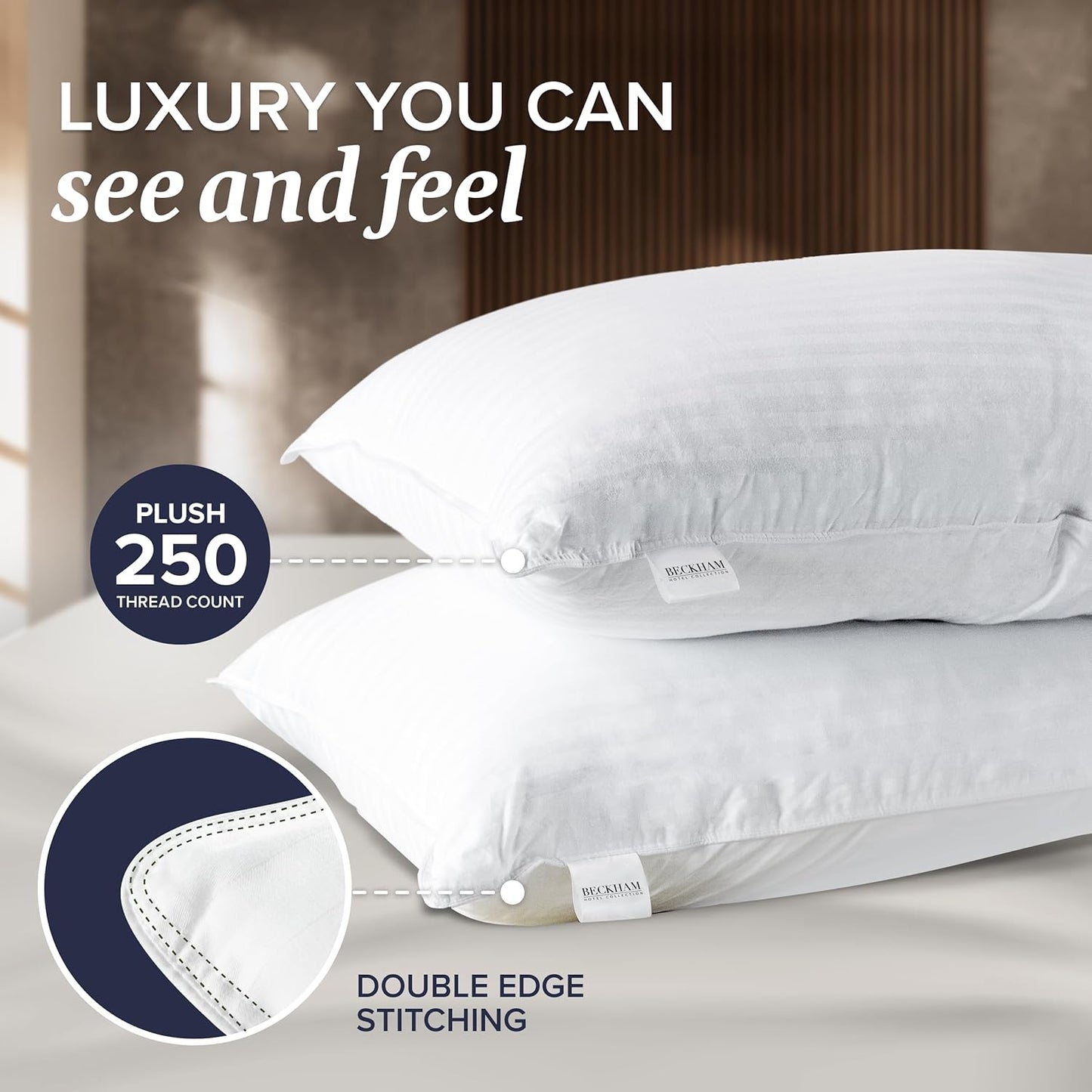 Collection Bed Pillows Standard / Queen Size Set of 2 - Down Alternative Bedding Gel Cooling Pillow for Back, Stomach or Side Sleepers