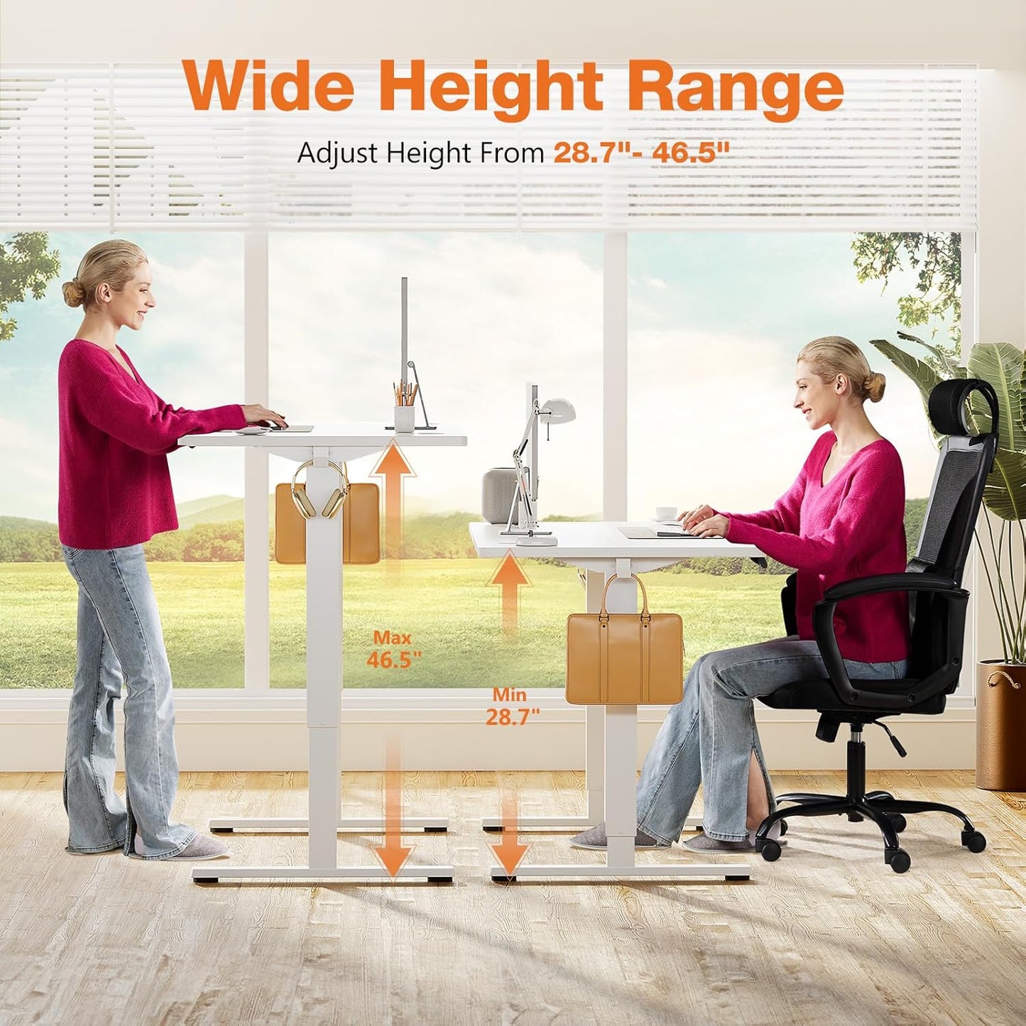Electric Adjustable Height Standing Desk - 40 x 24 inch Sit to Stand Up Desk with Splice Board, Rising Home Office Computer Table with 2 Hook and Wire Hole for Work