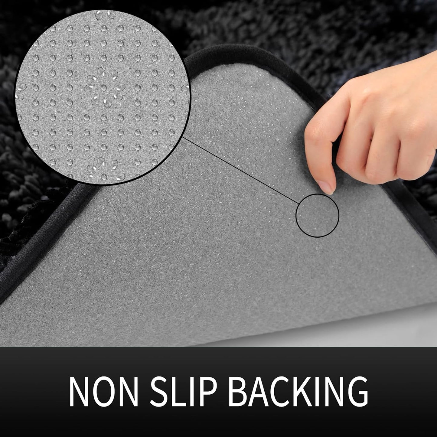 Bath Mats for Bathroom 36 x 24, Soft Shaggy Large Size Water Absorbent Bath Rug, Non-Slip, Machine Washable Quick Dry Shower Rug, Microfiber Thick Mat for Bathroom Floor/Tub, Black