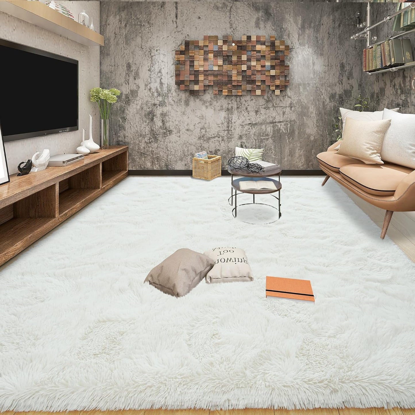 Area Rugs 8x10 for Living Room, Super Soft Fluffy Rugs for Bedroom, Modern Shaggy Rug Fuzzy Carpets for Kids, Plush Indoor Nursery Home Decor Rug with Non-Slip Bottom, Black