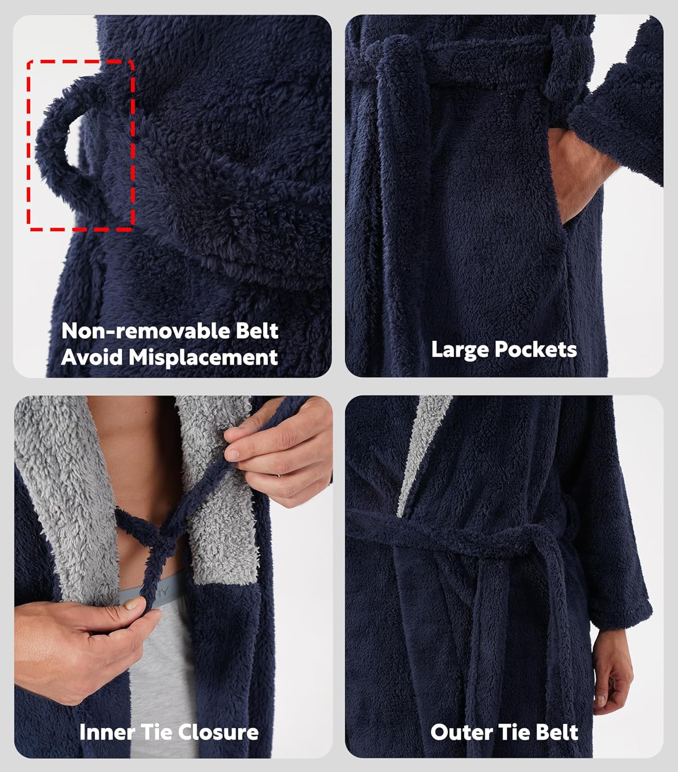 Men's Soft Fleece Plush Robe Full Length Long Bathrobe