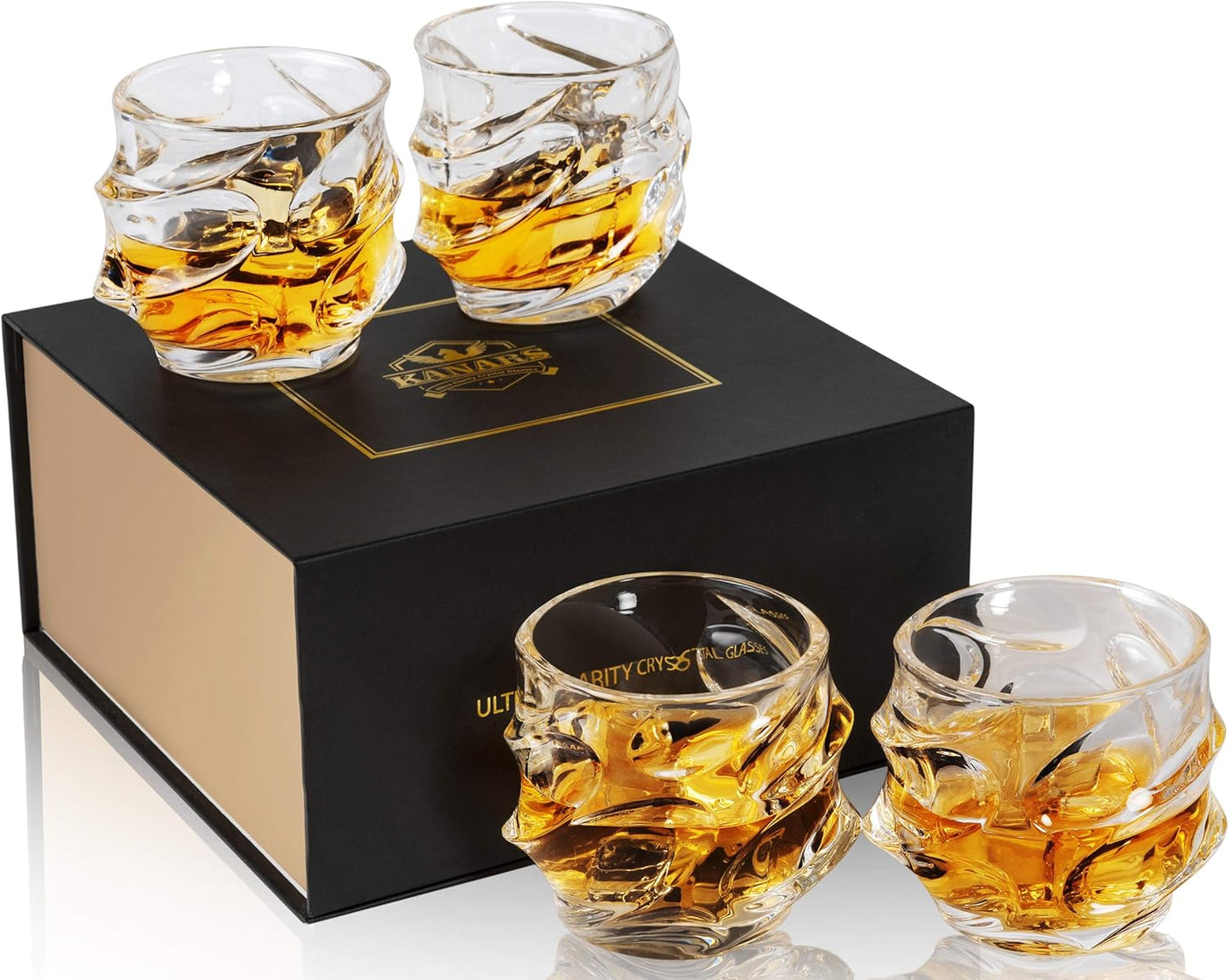Old Fashioned Whiskey Glasses 11 Oz - Glasses Set of 4 for Bourbon Cocktail Scotch Snifter Malt Cognac - Heavy Crystal Bar Glassware - Unique Men Gift