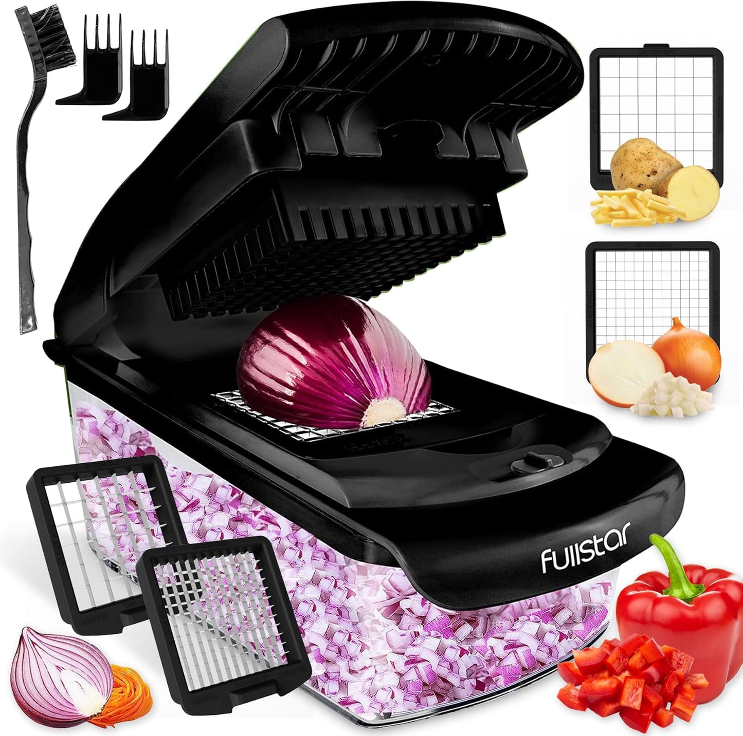 Vegetable Chopper - Food Chopper - Onion Chopper - Vegetable Slicer & Spiralizer - Veggie Chopper with Container - Kitchen Gadgets - Home Essentials - Kitchen Accessories (9 in 1, White)