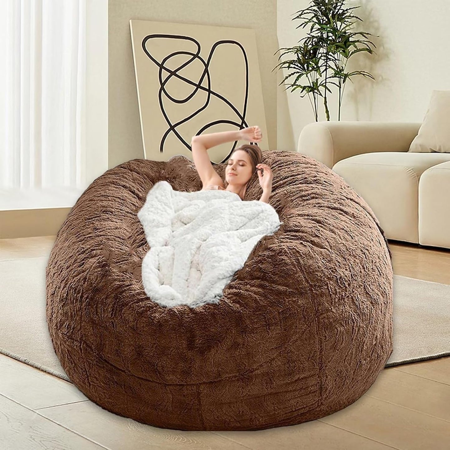 Bean Bag Chair for Adults Kids Without Filling Comfy Fluffy Giant Round Beanbag Lazy Sofa Cover for Reading Chair Floor Chair, 6FT, Grey