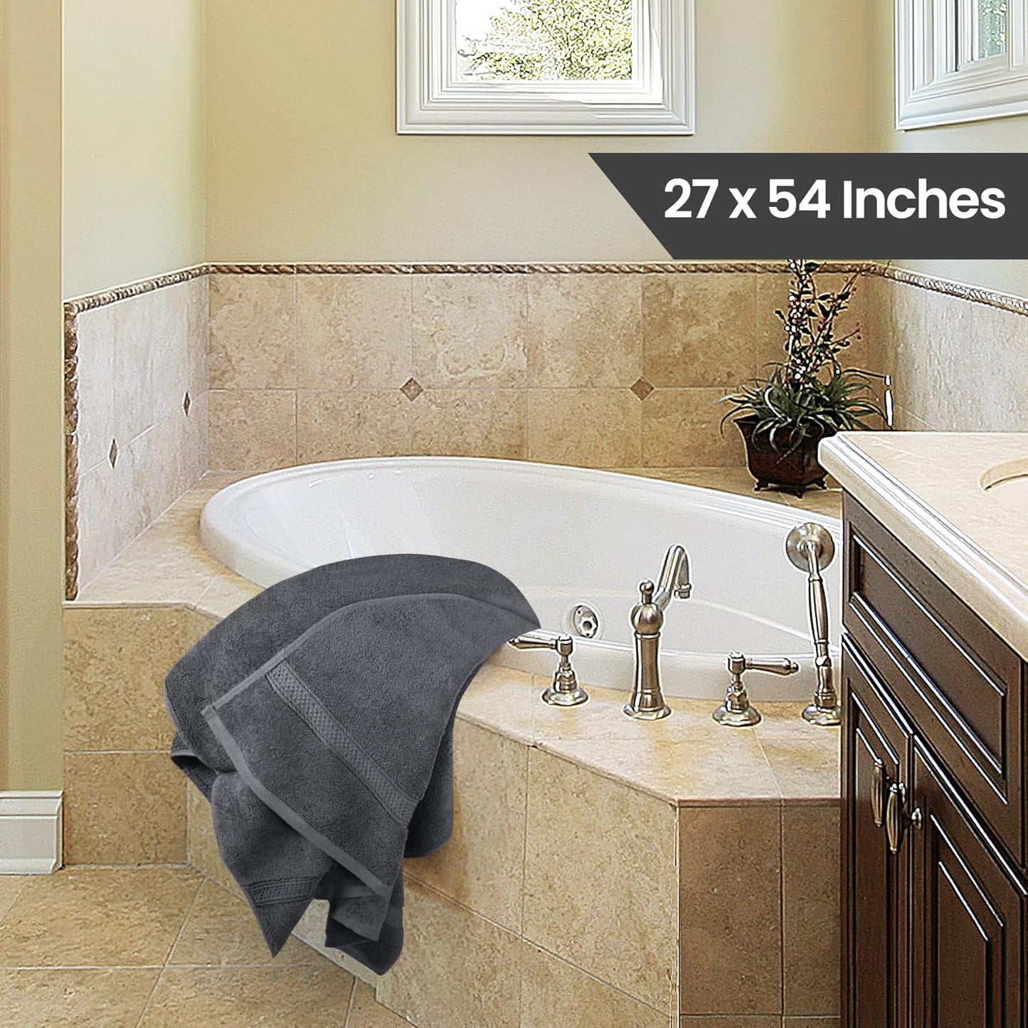 4 Pack Premium Bath Towels Set, (27 x 54 Inches) 100% Ring Spun Cotton 600GSM, Lightweight and Highly Absorbent Quick Drying Towels, Perfect for Daily Use (Grey)