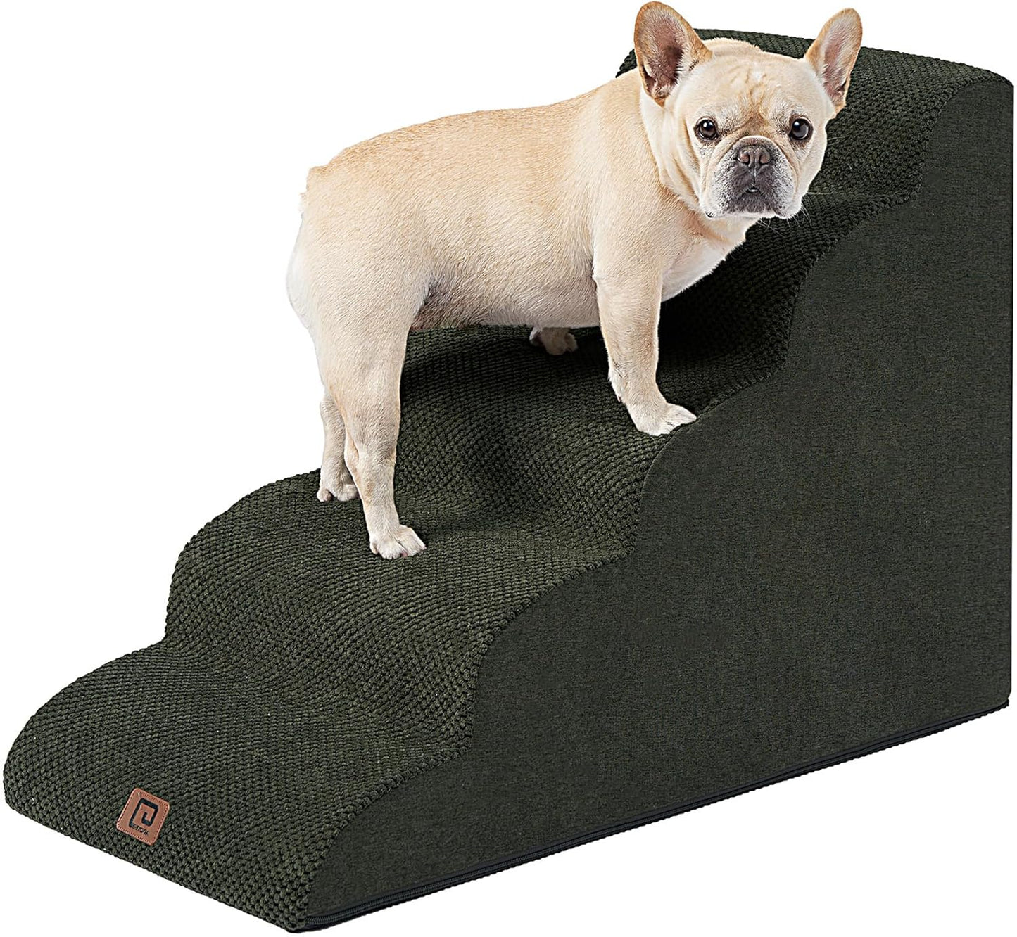 Curved Dog Stairs Ramp for Small Dogs 15.7" H, 3-Step Dog Steps for Couch Sofa and Chair, Pet Stairs for Cats, Non-Slip Balanced Pet Steps Indoor, Grey