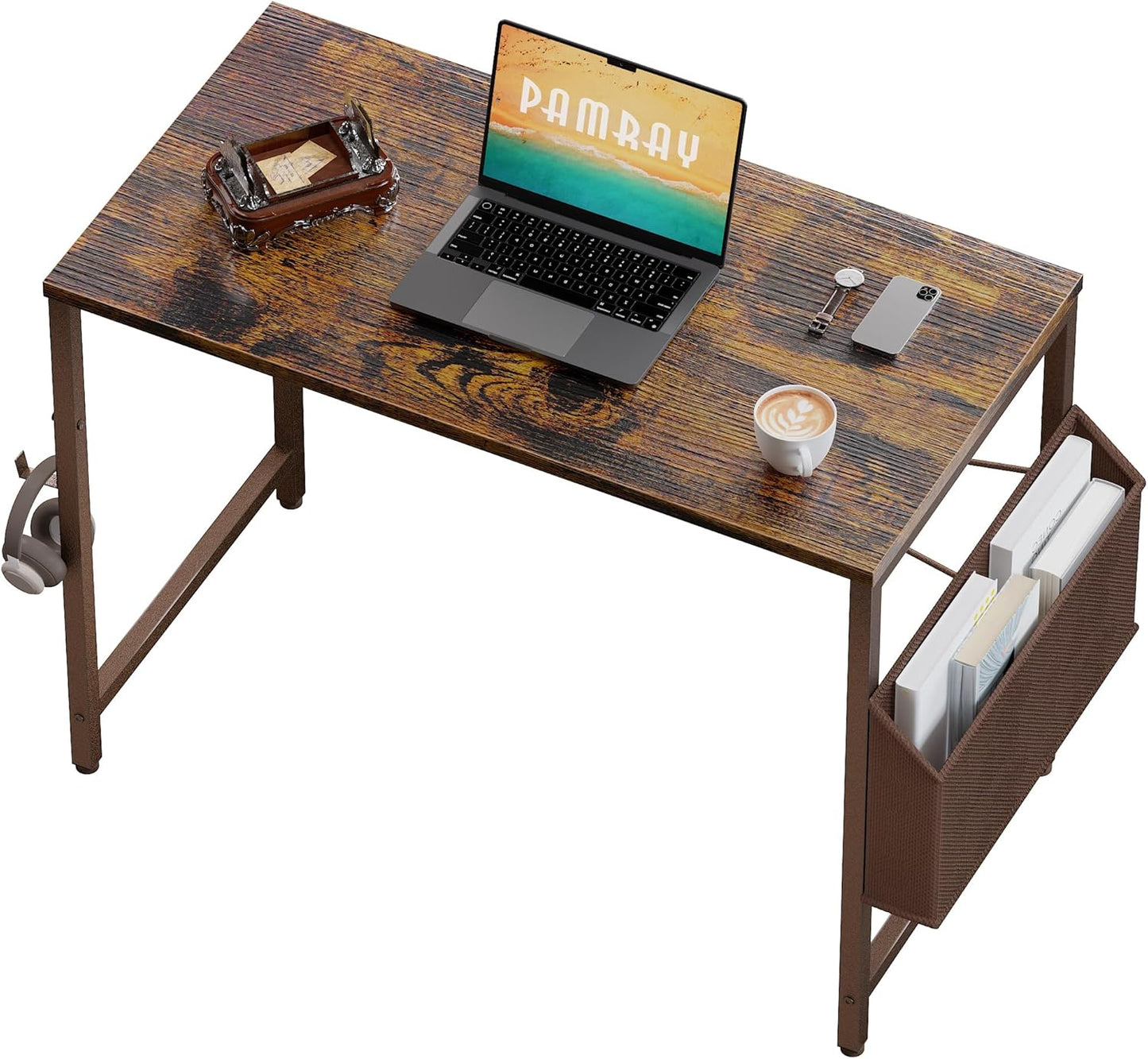 47 Inch Computer Desk for Small Spaces with Storage Bag, Home Office Work Desk with Headphone Hook, Small Office Desk Study Writing Table